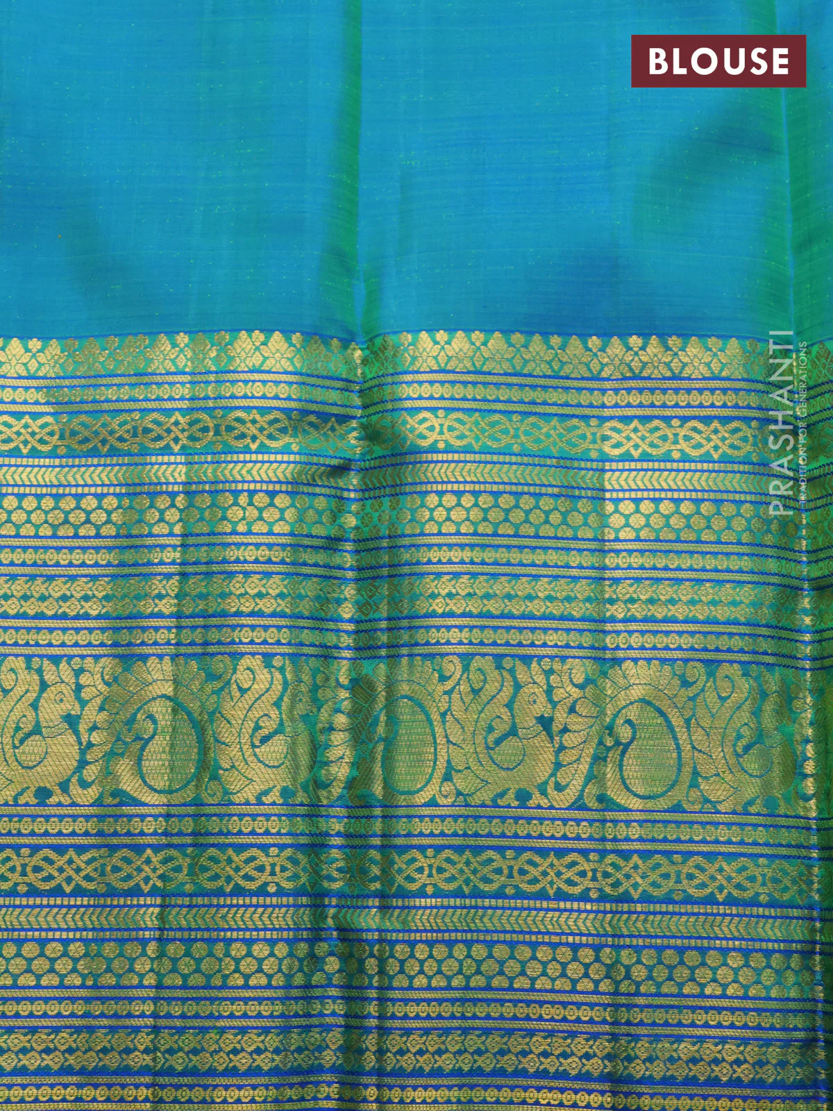 Pure kanchipuram silk saree yellow and blue with allover silver zari woven brocade weaves and long zari woven border - Image 4