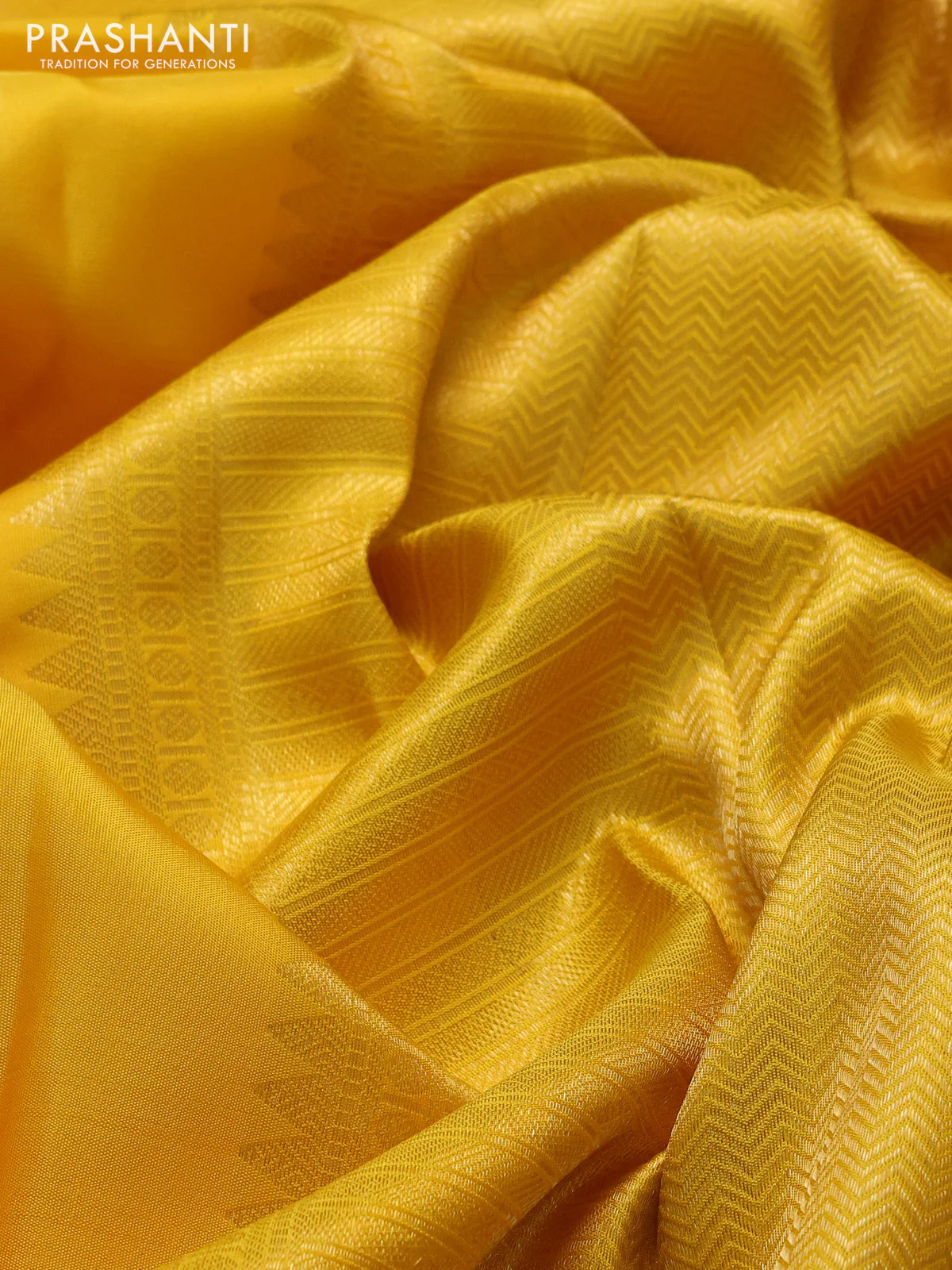 Pure kanchipuram silk saree yellow and green with zari woven buttas and zari woven border - Image 3