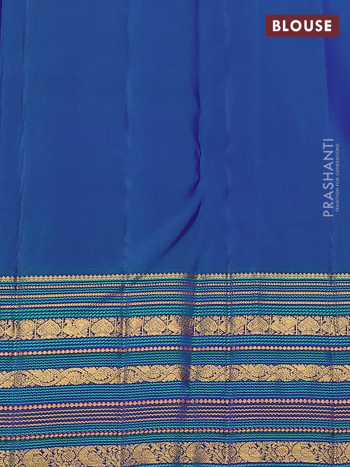 Pure kanchipuram silk saree yellow and peacock blue with allover zari woven brocade weaves and zari woven korvai border - Image 4