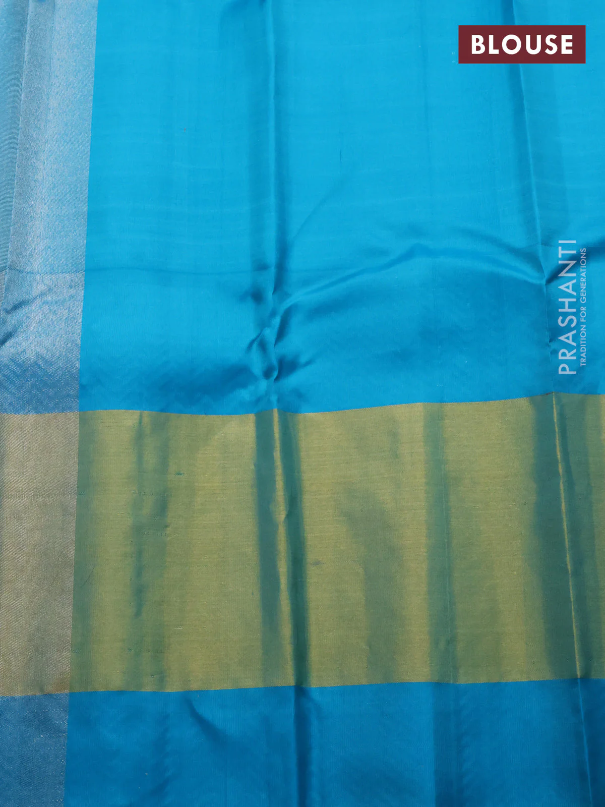 Pure kanchipuram silk saree yellow and teal blue with silver zari woven buttas and long rich zari woven border - Image 4