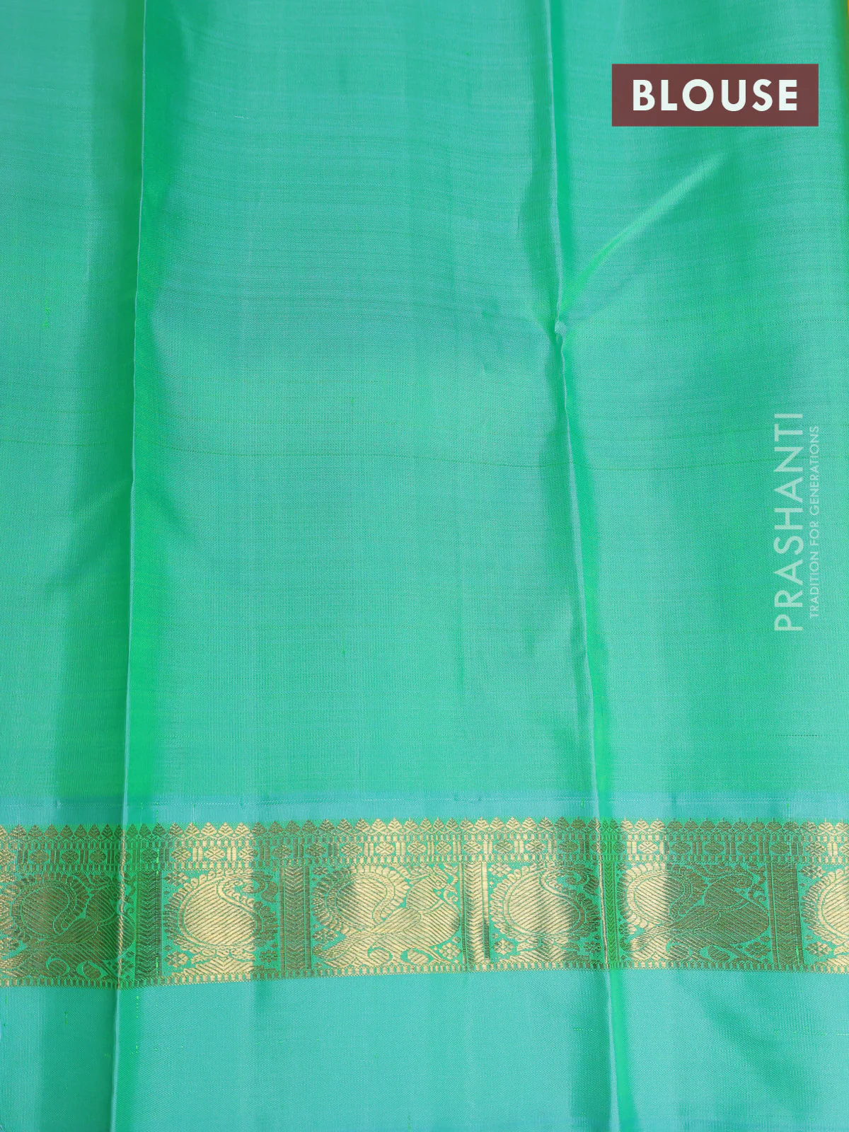 Pure kanchipuram silk saree yellow and teal blue with zari woven buttas and zari woven simple border - Image 4