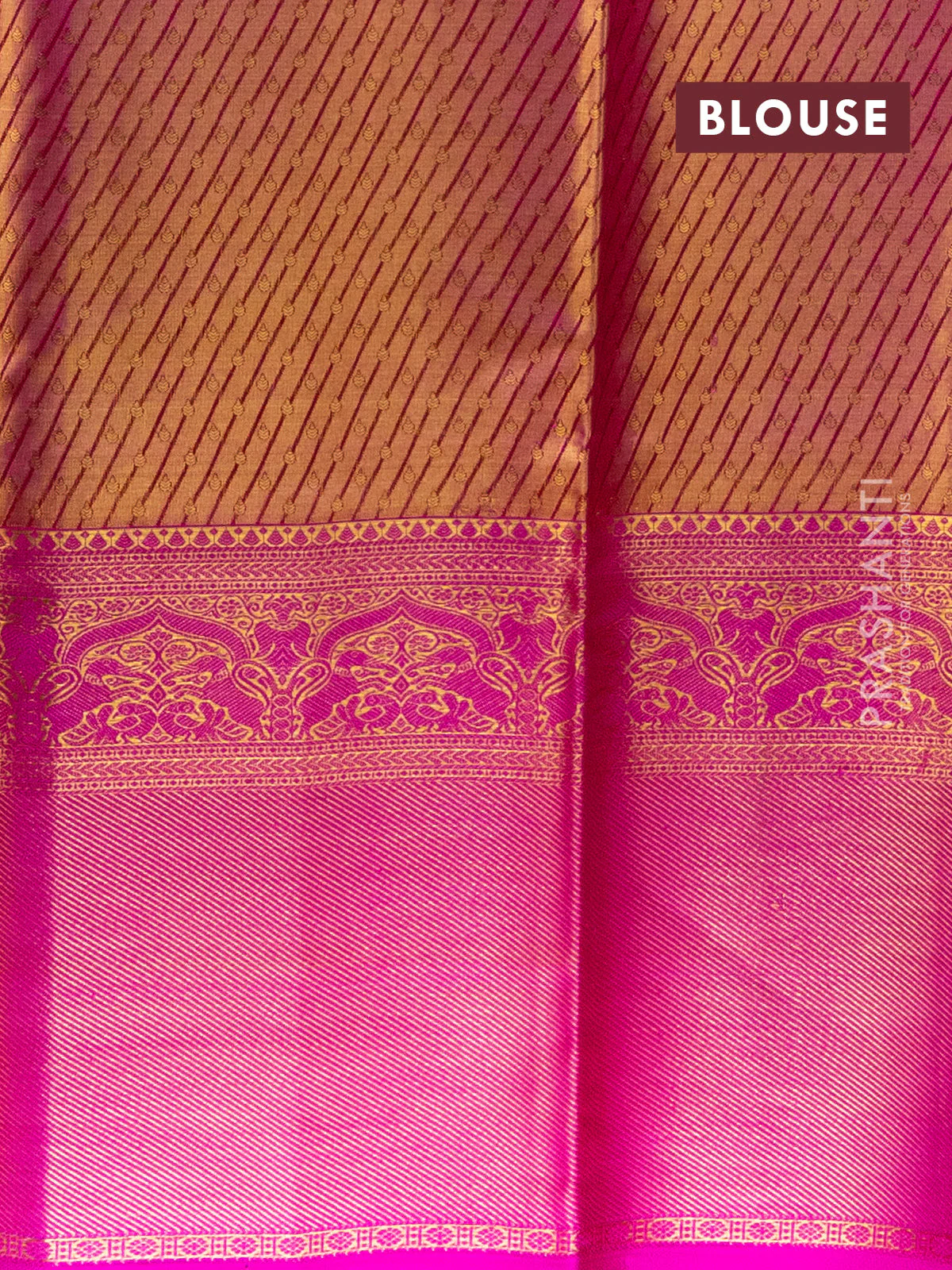 Pure kanchipuram tissue silk lehenga dual shade of lavender and pink with allover brocade weaves and long zari woven border - Image 2