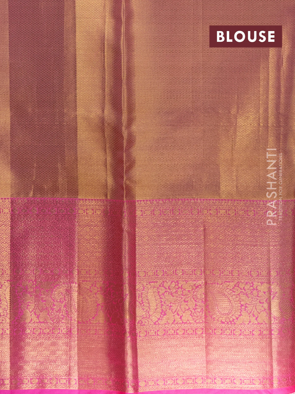 Pure kanchipuram tissue silk lehenga gold and pink with allover brocade weaves and long annam zari woven border - Image 2