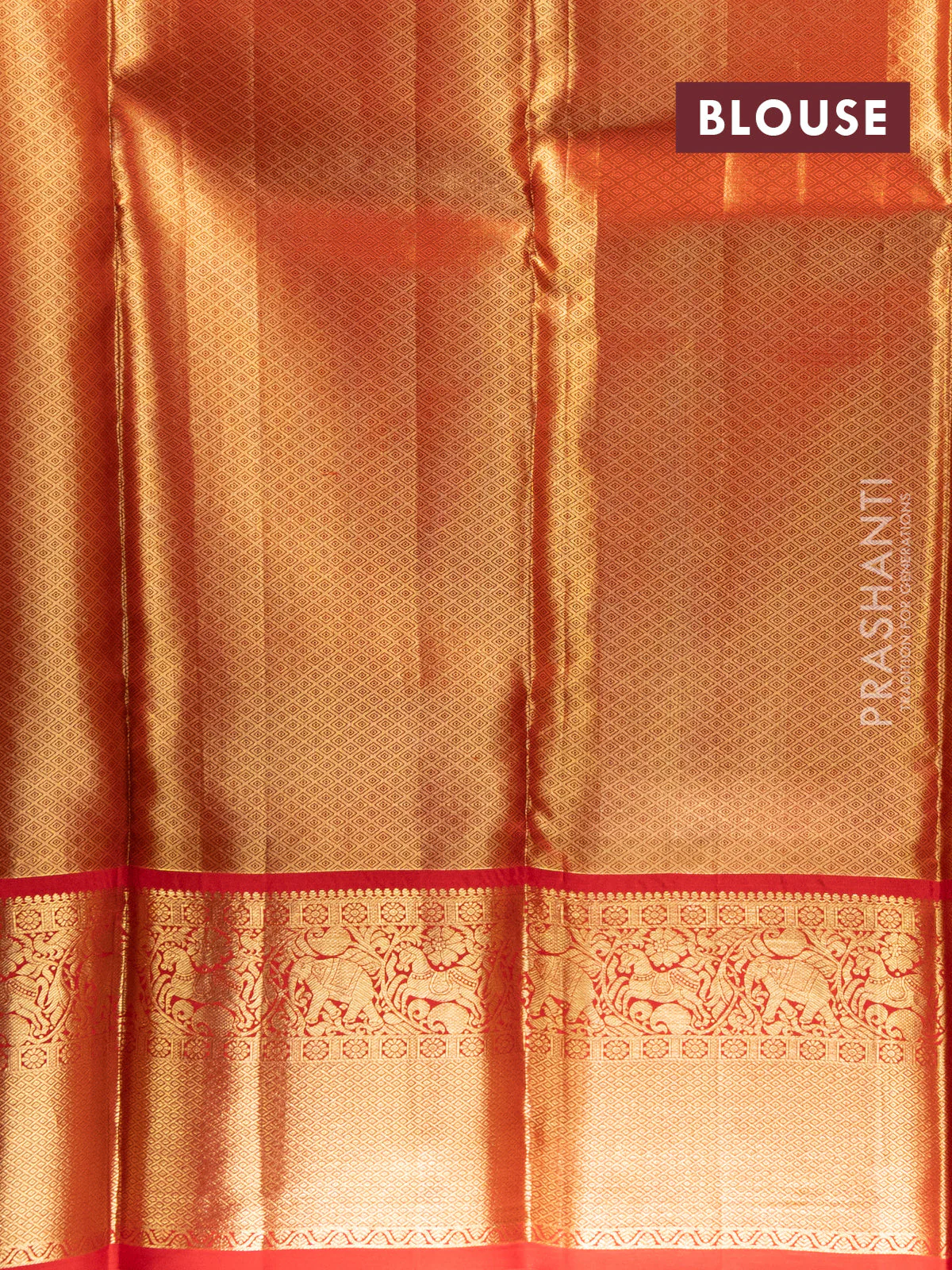 Pure kanchipuram tissue silk lehenga mlti colour and red with allover mina weaves and long zari woven border - Image 2