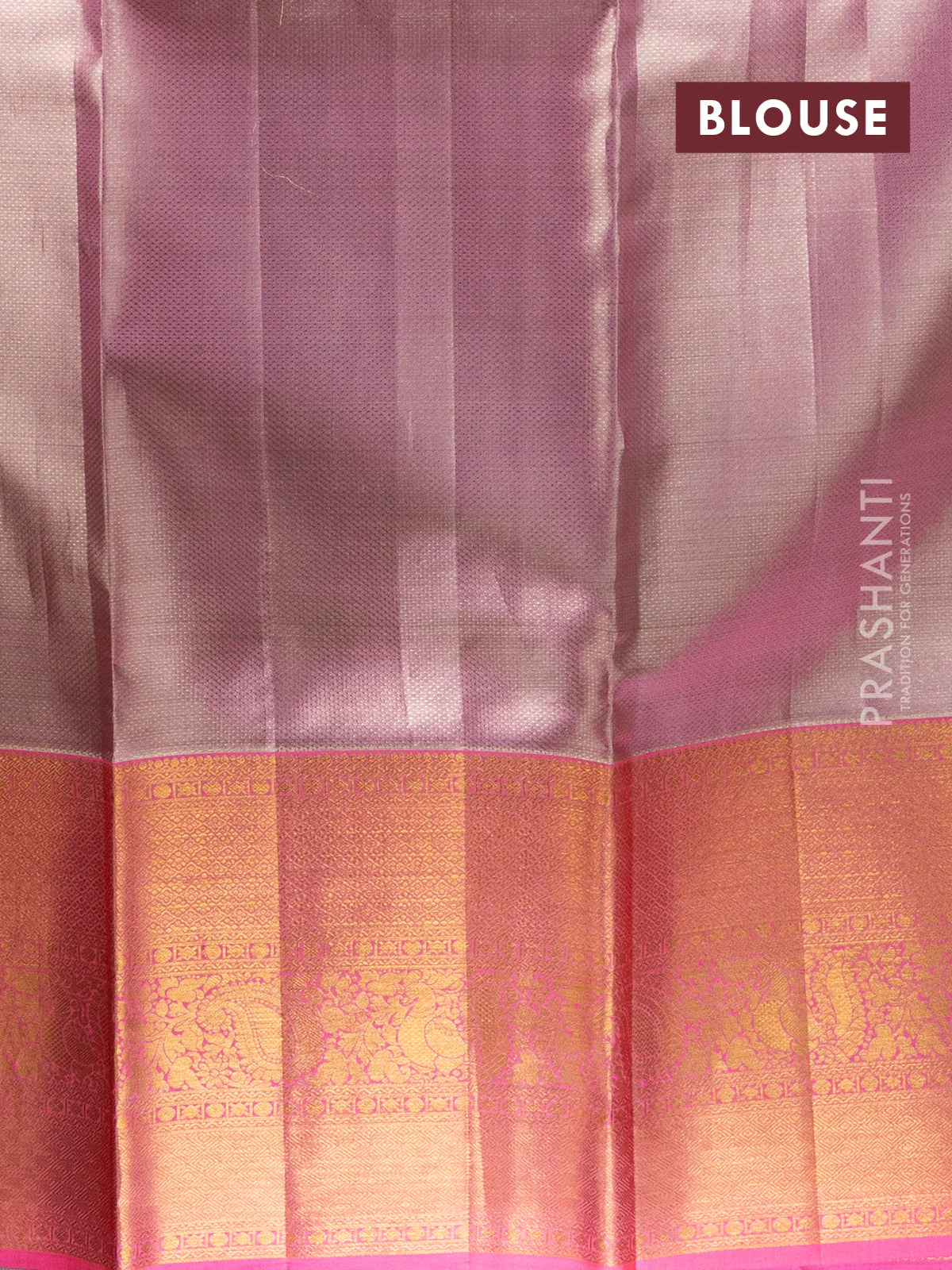 Pure kanchipuram tissue silk lehenga pastel blue and peach pink with allover brocade weaves and long zari woven border - Image 2