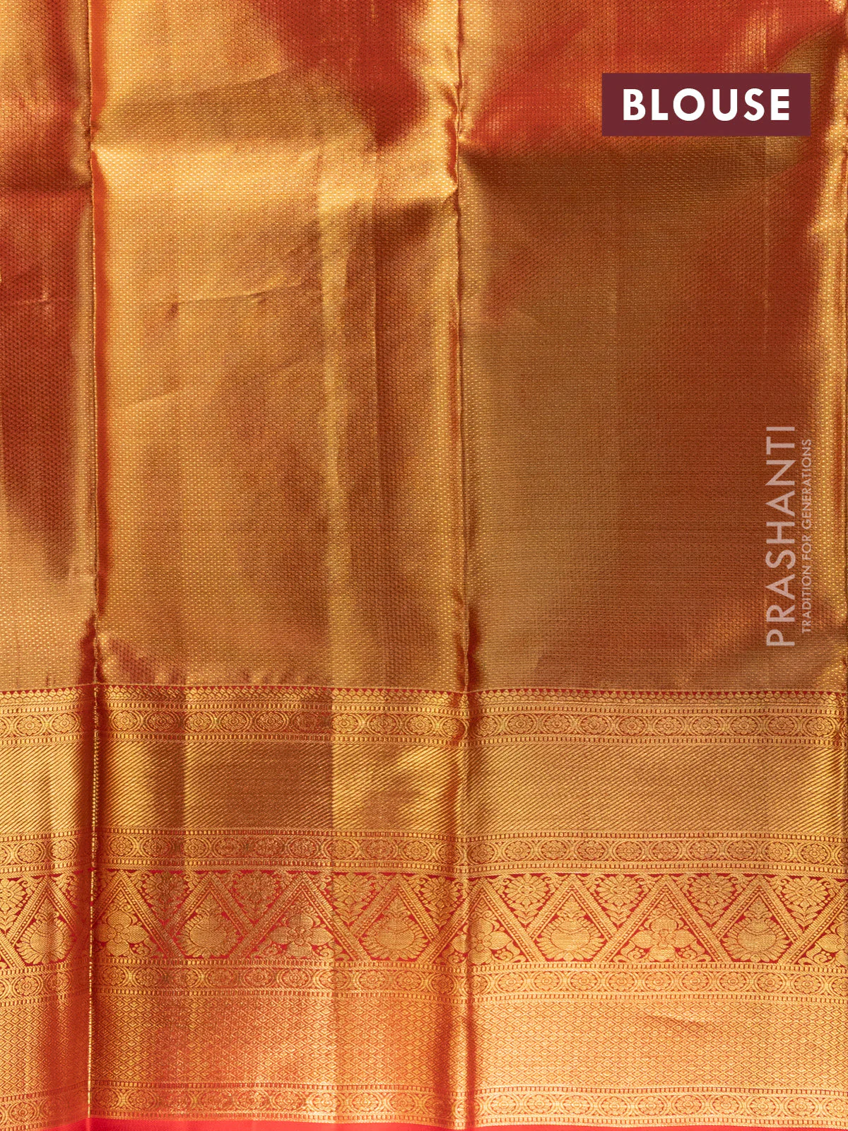Pure kanchipuram tissue silk lehenga pista green and red with allover brocade weaves and long zari woven border - Image 2