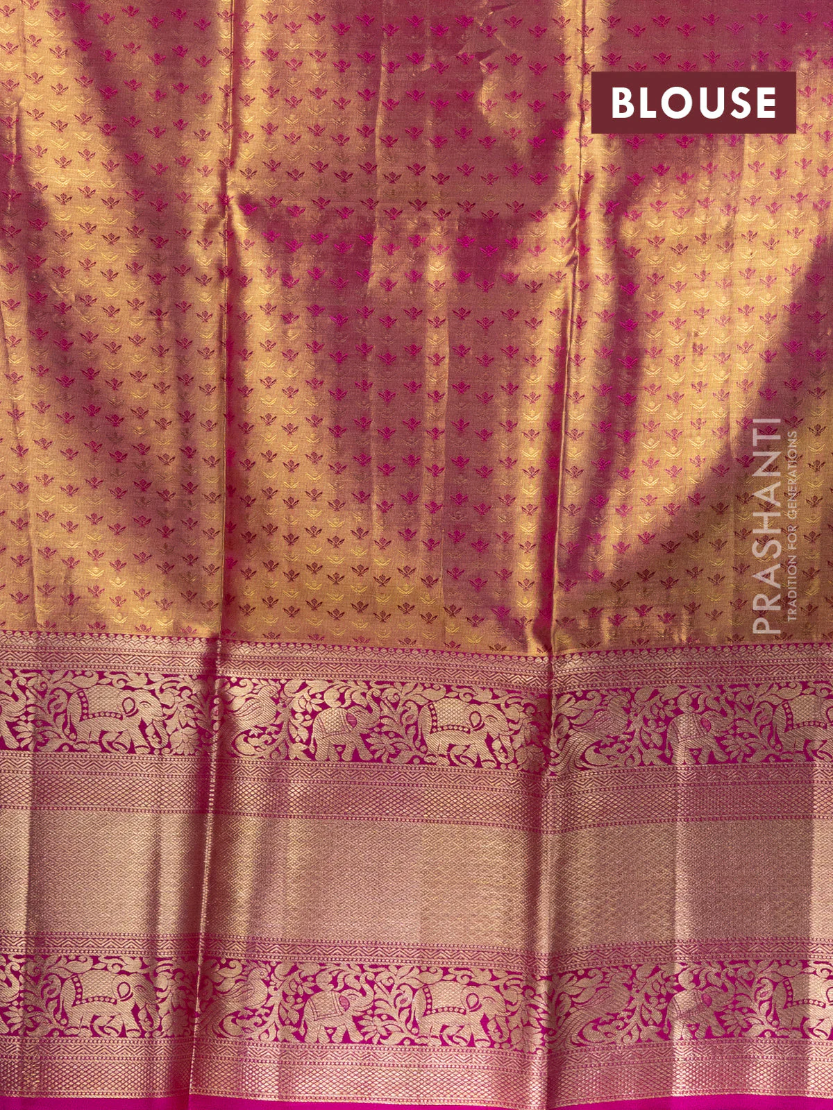 Pure kanchipuram tissue silk lehenga teal blue shade and pink with allover brocade weaves and long zari woven border - Image 2