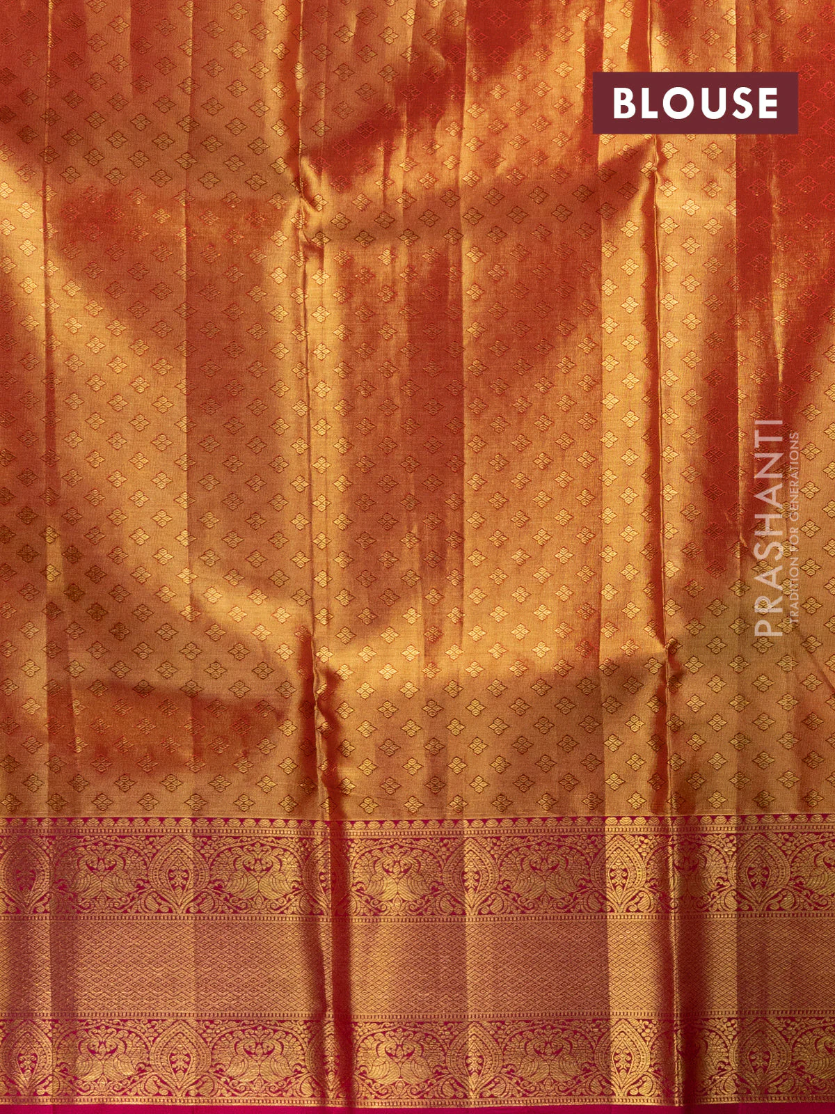 Pure kanchipuram tissue silk lehenga yellow and pink with allover brocade weaves and annam zari woven border - Image 2
