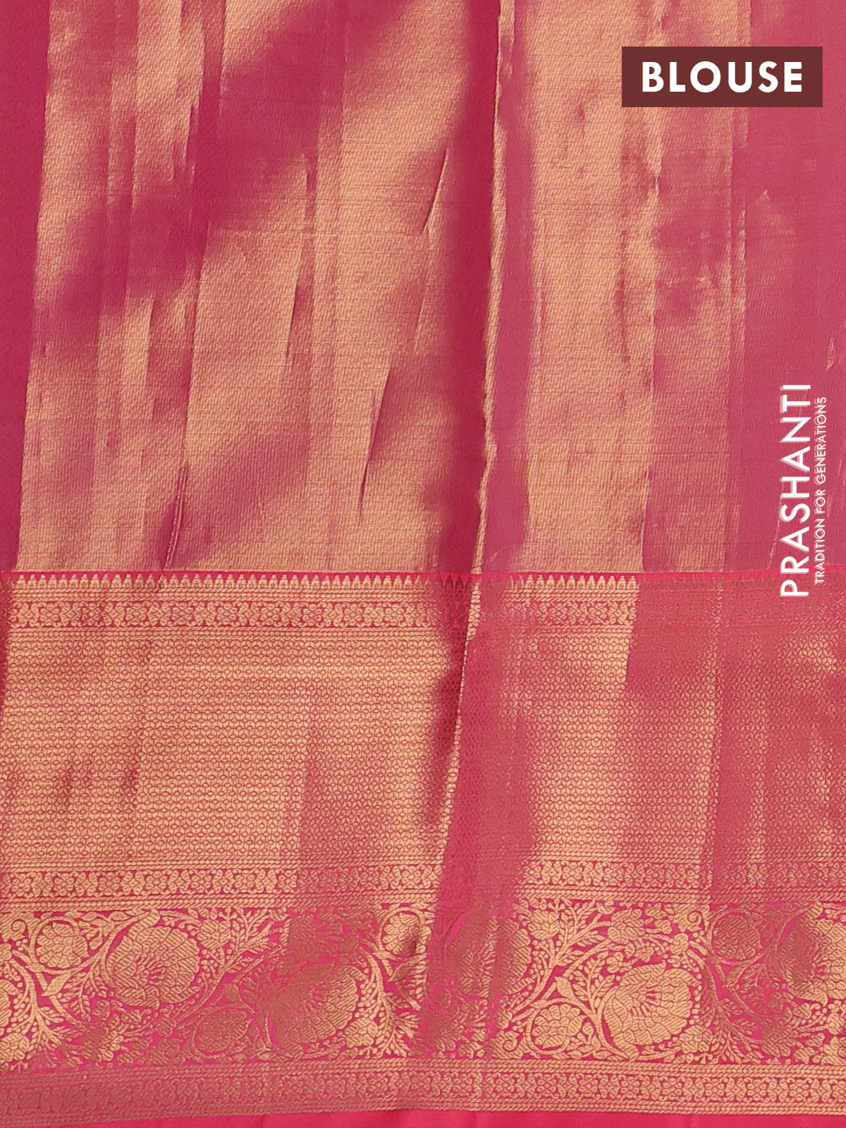 Pure kanchipuram tissue silk saree candy pink with allover silver zari woven brocade weaves and zari woven border - Image 4