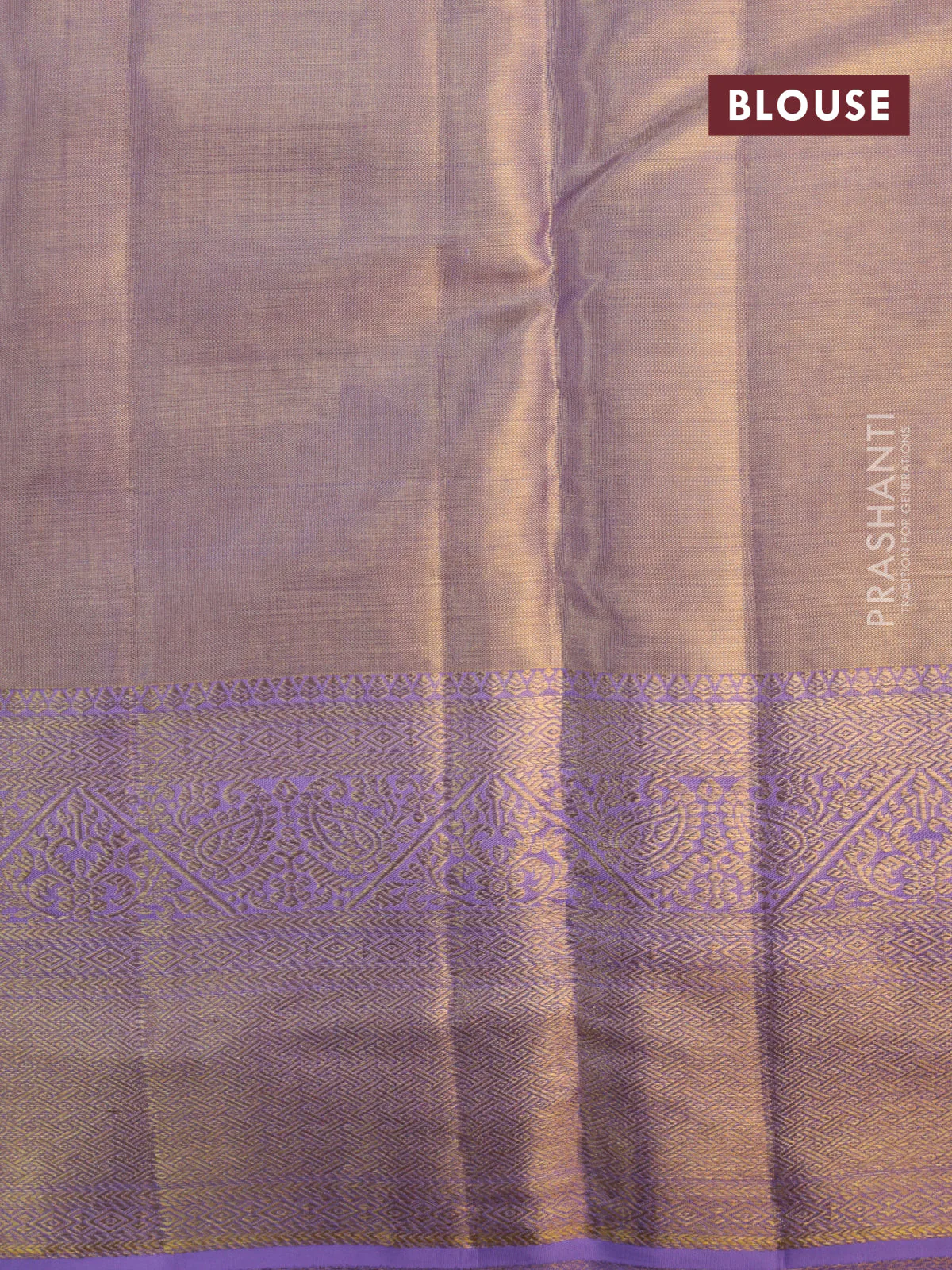Pure kanchipuram tissue silk saree dual shade of gold and lavender shade with allover silver zari woven brocade weaves and zari woven border - Image 12