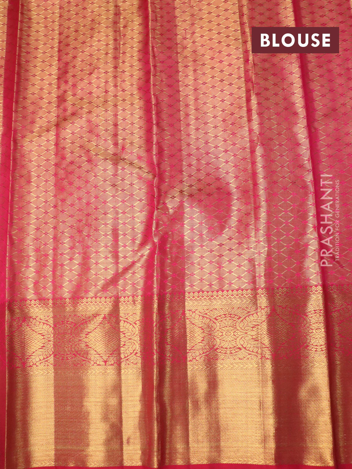 Pure kanchipuram tissue silk saree dual shade of gold and pink with allover silver zari woven brocade weaves and long zari woven border - Image 4