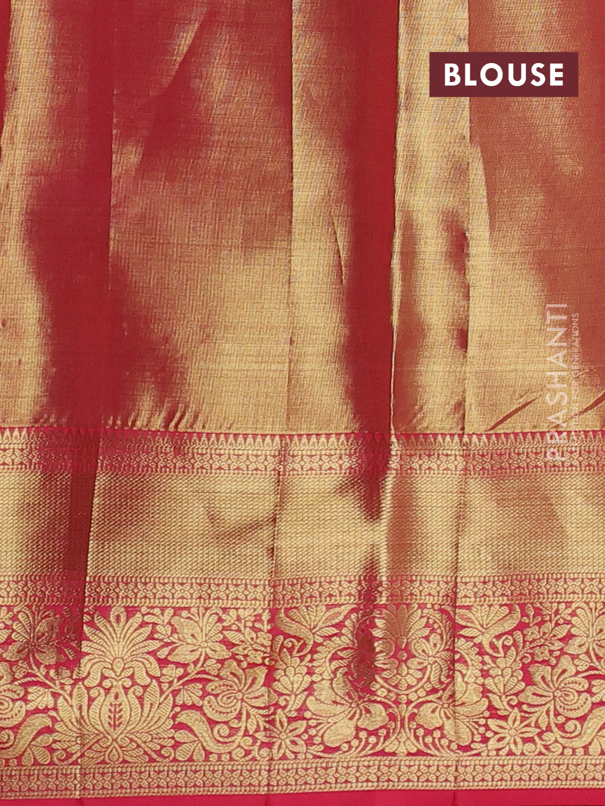 Pure kanchipuram tissue silk saree dual shade of gold and pink with allover zari woven brocade weaves and zari woven border - Image 4