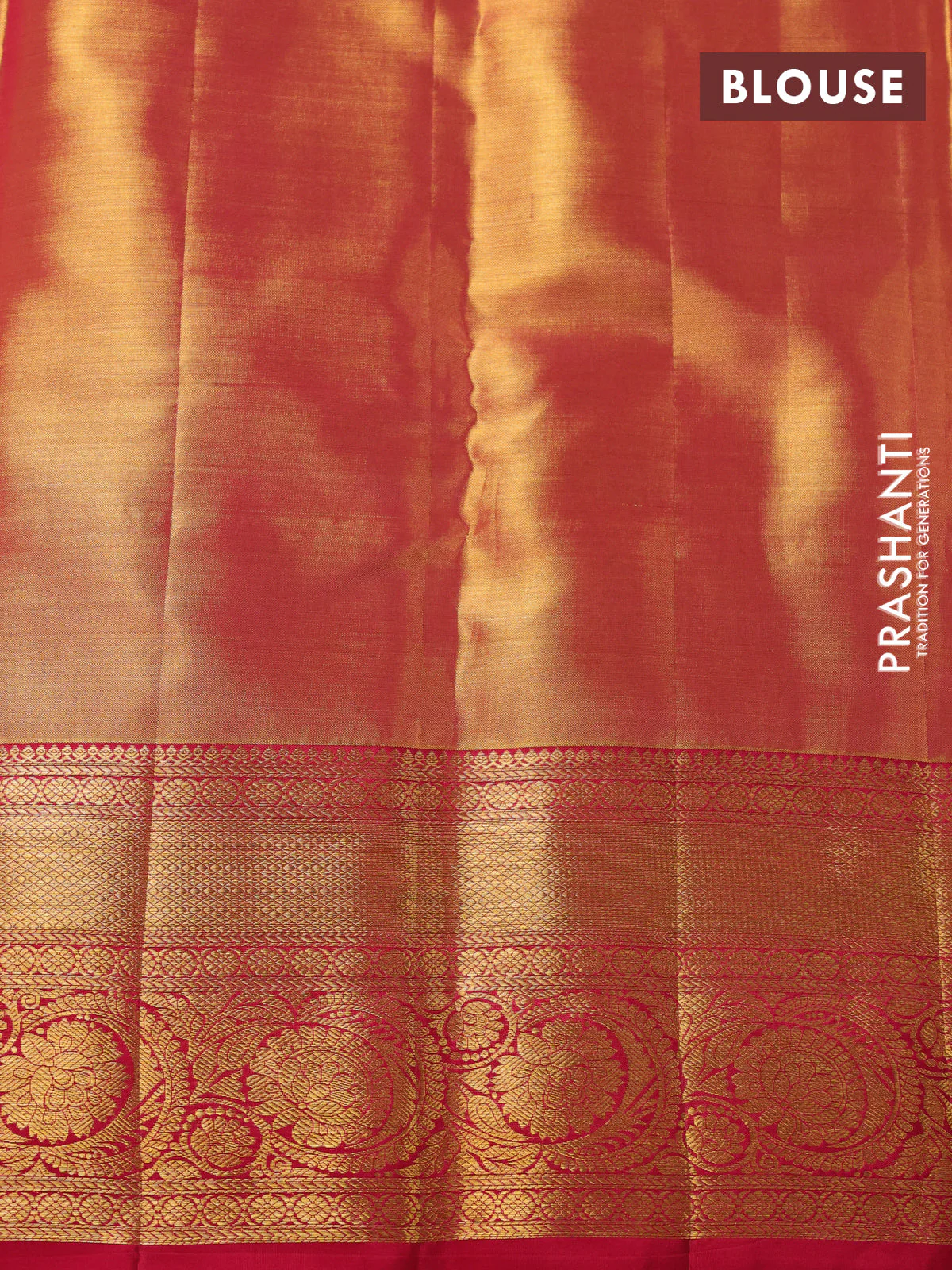 Pure kanchipuram tissue silk saree dual shade of gold and pink with allover zari woven brocade weaves and zari woven border - Image 4