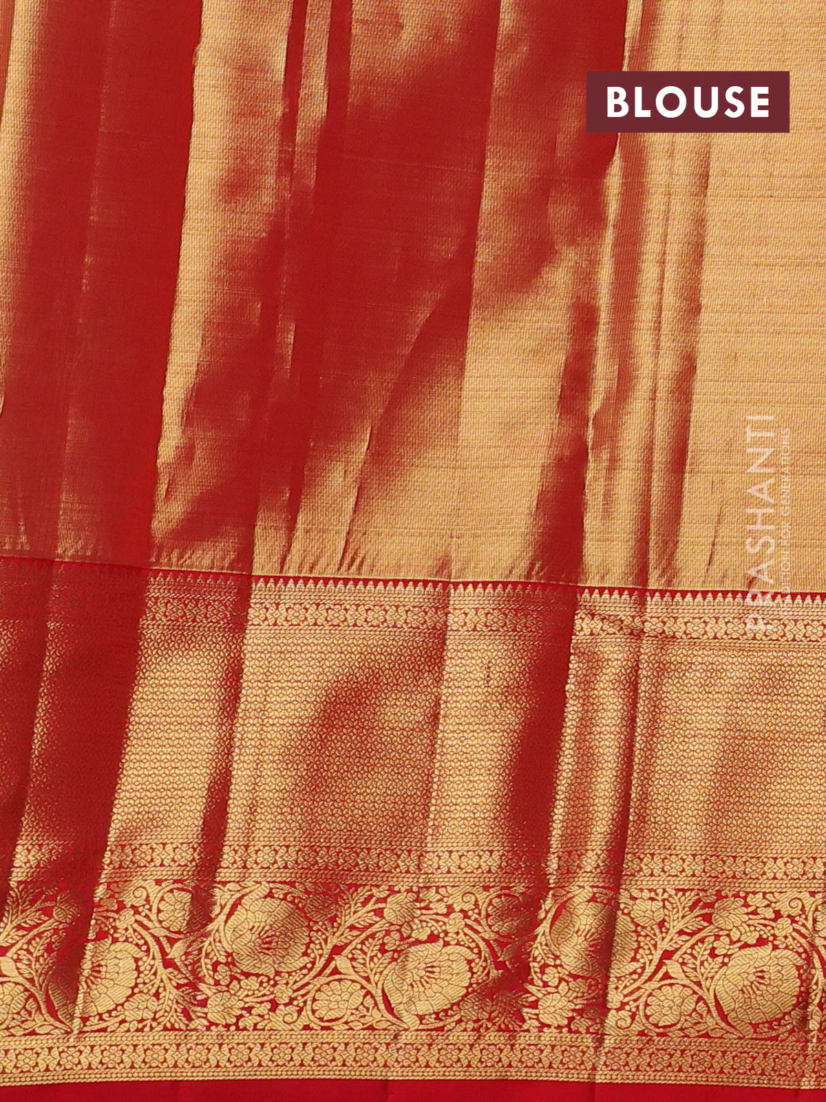 Pure kanchipuram tissue silk saree dual shade of gold and red with allover silver zari woven brocade weaves and zari woven border - Image 4