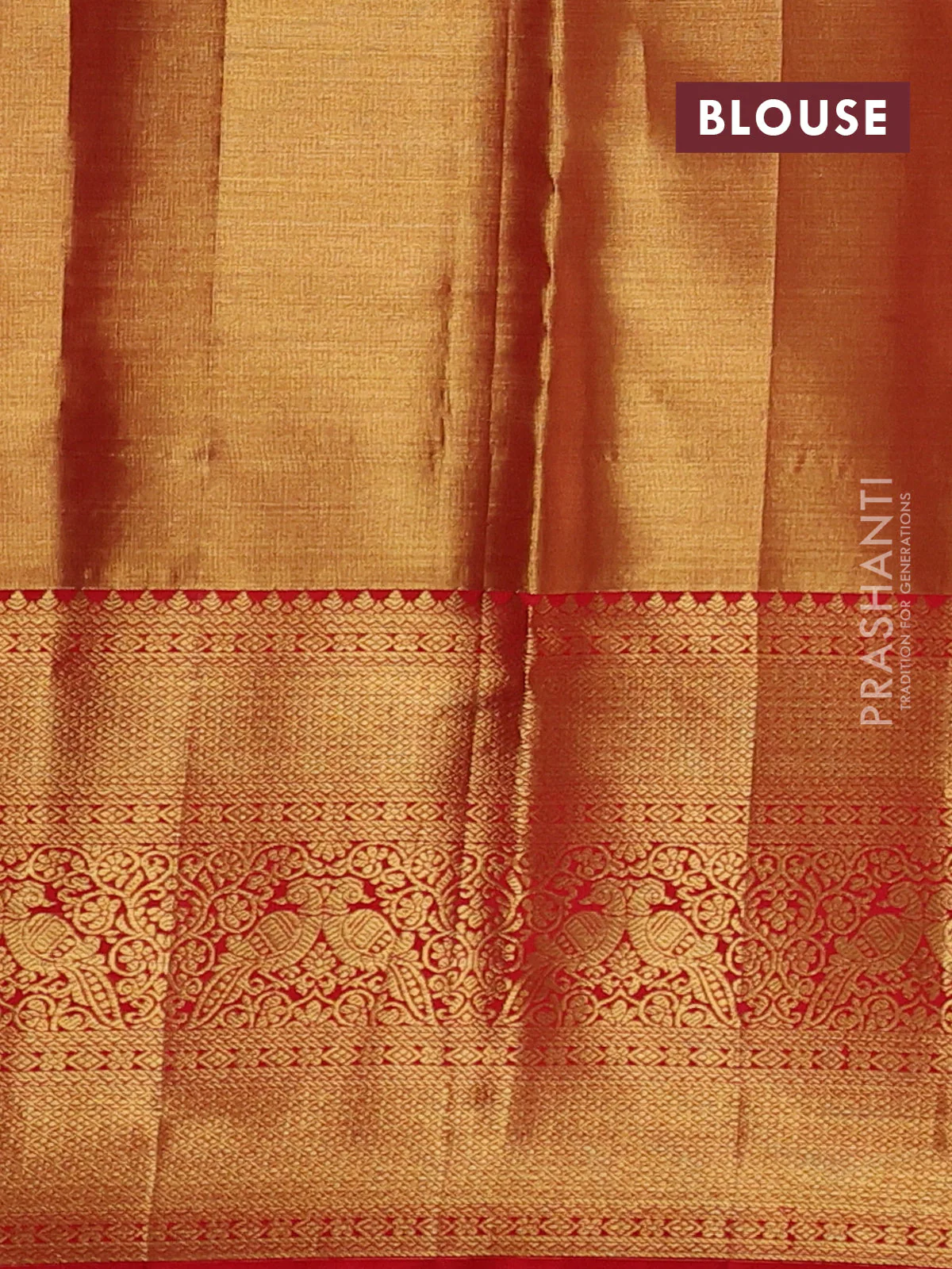 Pure kanchipuram tissue silk saree dual shade of gold and red with allover silver zari woven brocade weaves and zari woven border - Image 4
