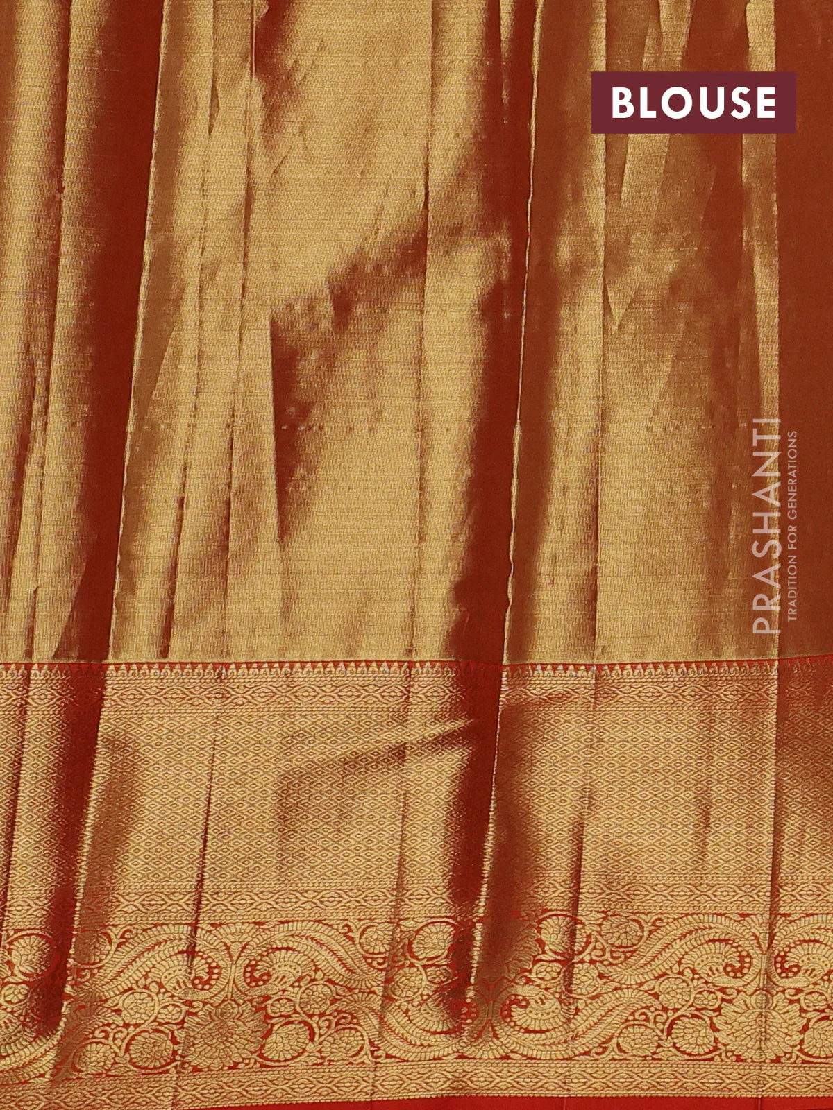 Pure kanchipuram tissue silk saree dual shade of orange and orange with allover zari woven brocade weaves and long zari woven border - Image 4