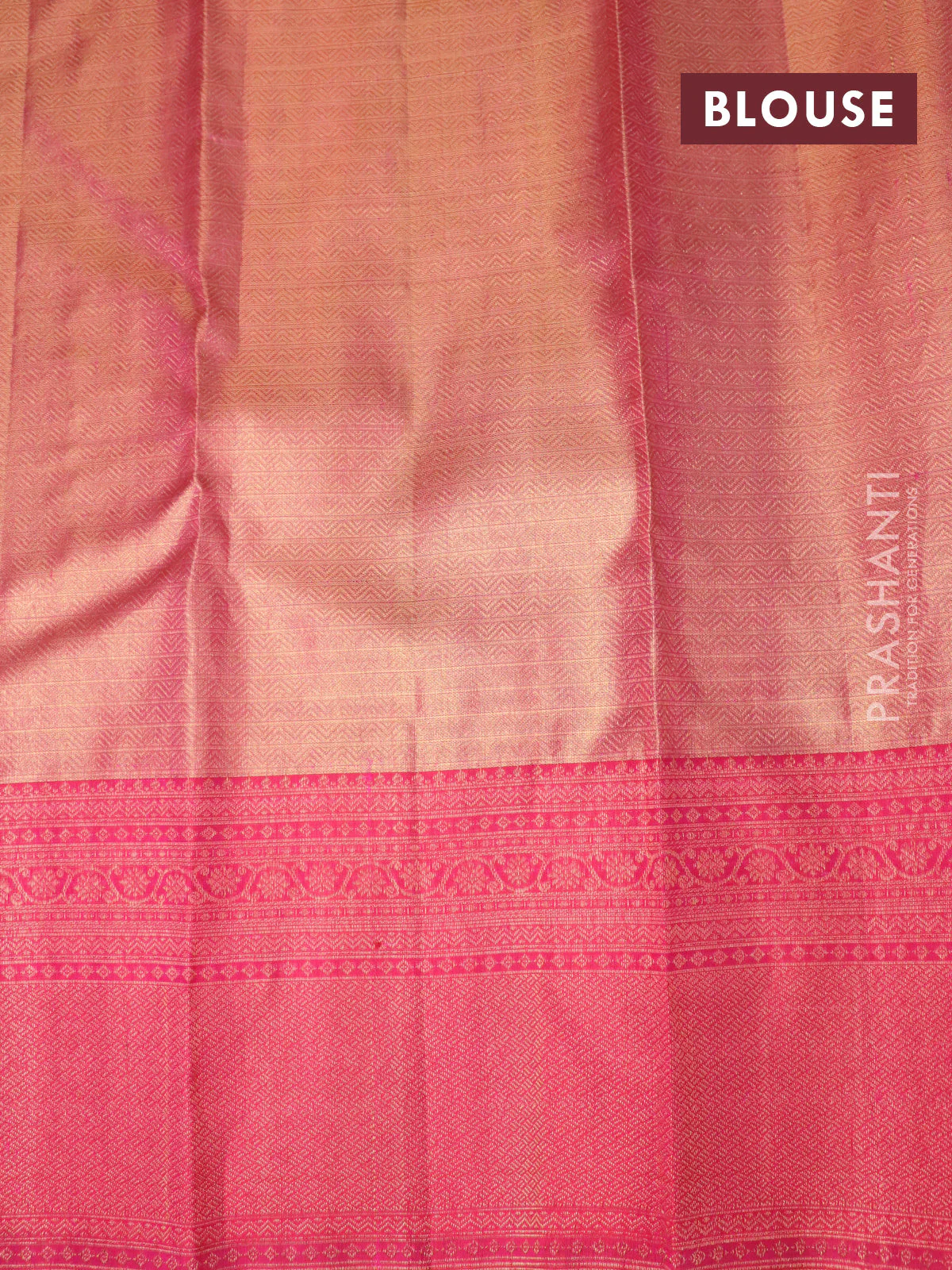 Pure kanchipuram tissue silk saree dual shade of pink with allover zari woven brocade weaves and zari woven border - Image 4