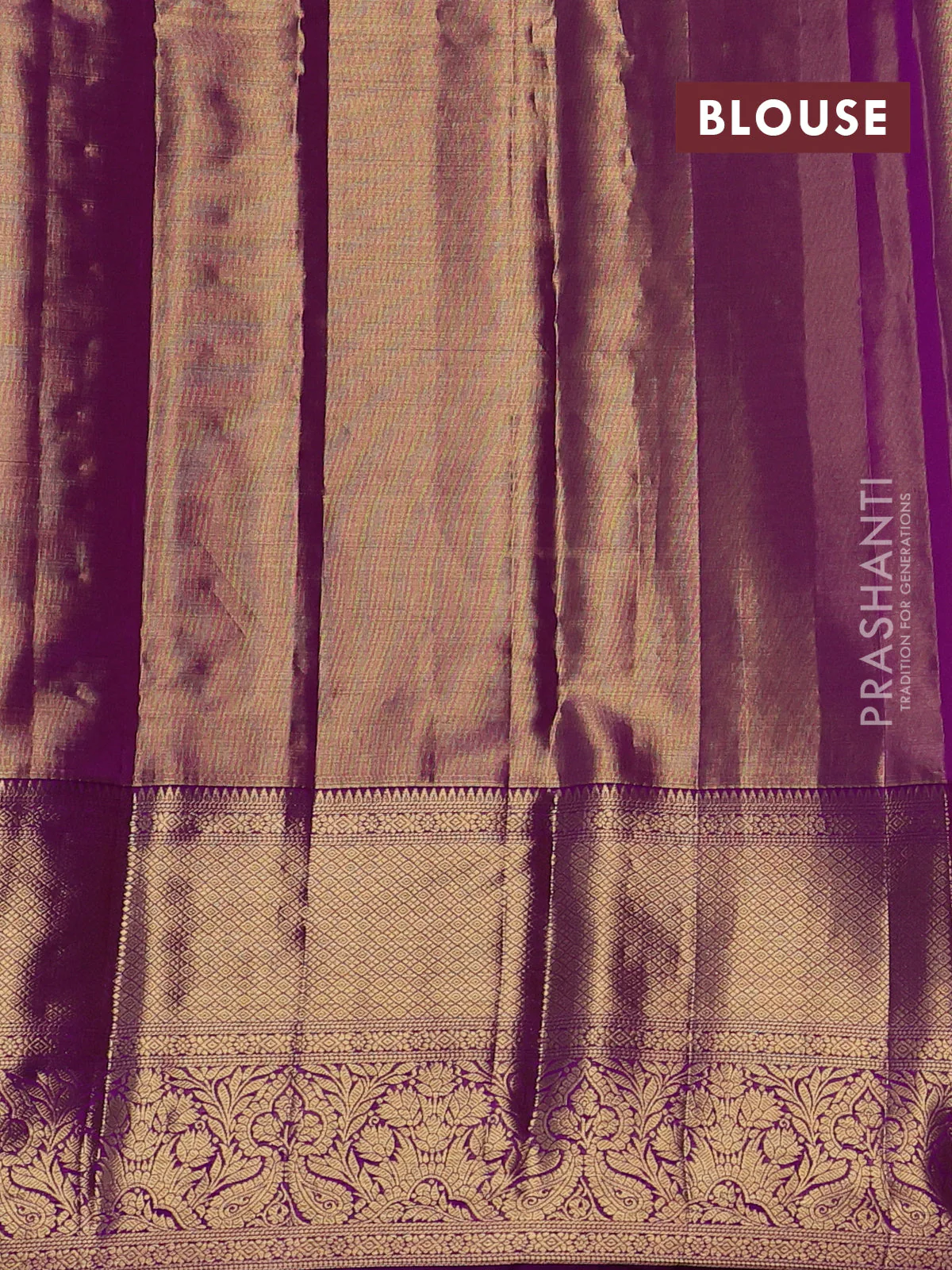 Pure kanchipuram tissue silk saree dual shade of purple and purple with allover floral zari woven brocade weaves and long zari woven border - Image 4
