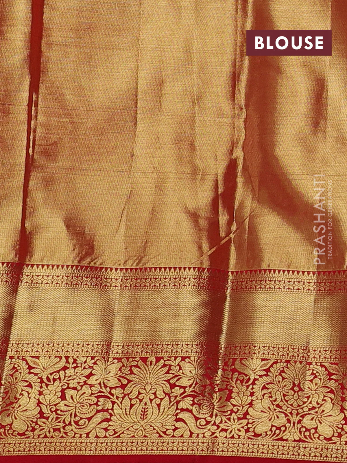 Pure kanchipuram tissue silk saree dual shade of red and red with allover floral zari woven brocade weaves and zari woven border - Image 4