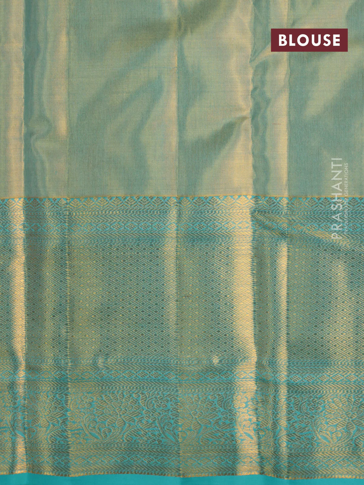 Pure kanchipuram tissue silk saree dual shade of teal blue with allover silver zari woven brocade weaves and long zari woven border - Image 12