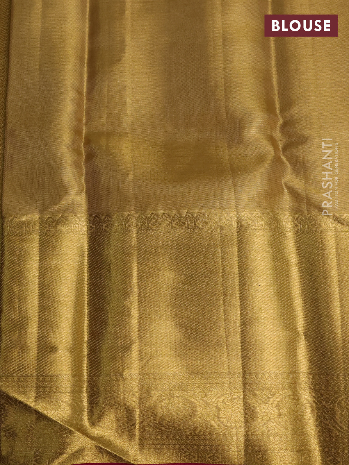 Pure kanchipuram tissue silk saree gold and dark pink with allover zari woven brocade weaves and long zari woven border - Image 4