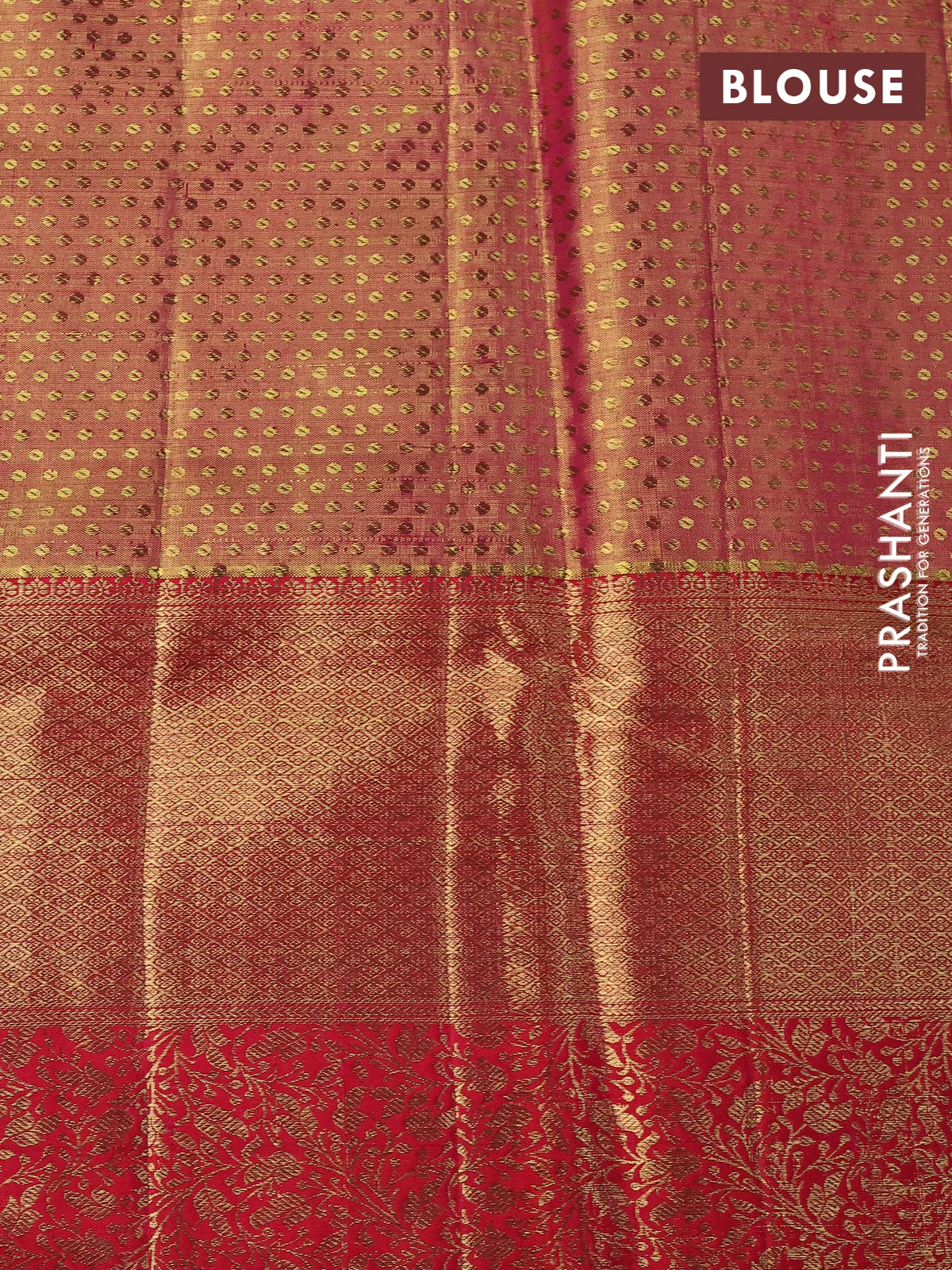 Pure kanchipuram tissue silk saree gold and dual shade of pink with allover zari woven brocade weaves and long rich zari woven border - Image 4