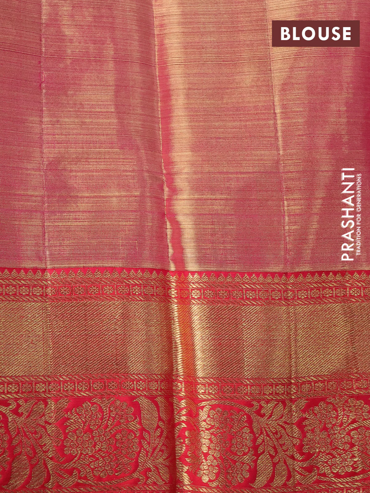 Pure kanchipuram tissue silk saree gold and dual shade of pink with allover zari woven floral brocade weaves and rich zari woven border - Image 4