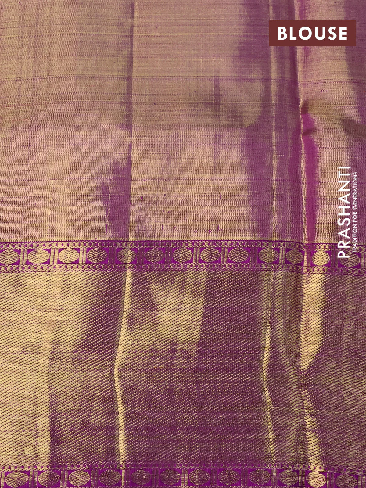 Pure kanchipuram tissue silk saree gold and dual shade of purple with allover zari woven floral brocade weaves and temple design rich zari woven border - Image 4