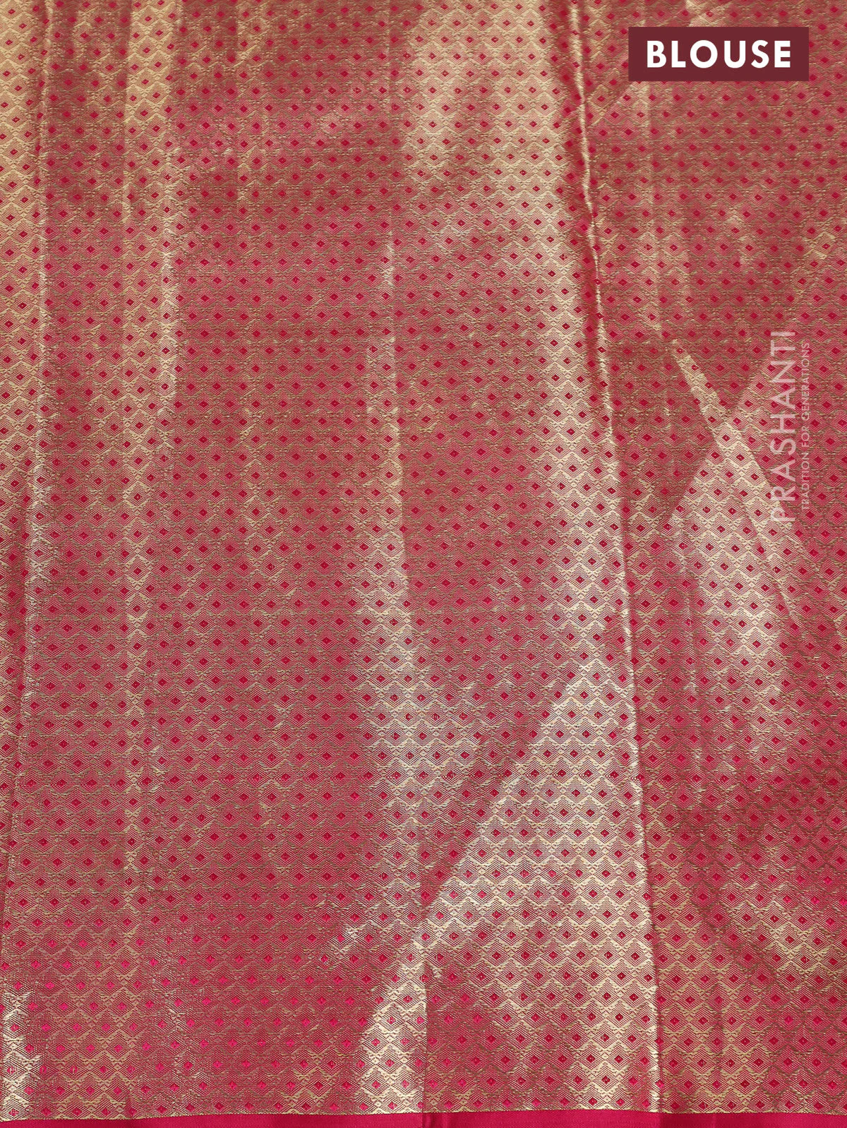 Pure kanchipuram tissue silk saree gold and pink with allover convent embroidery and temple design zari woven border - Image 8