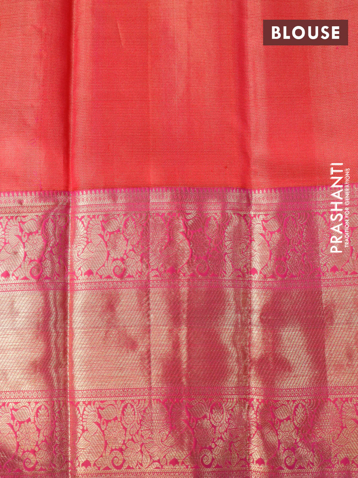 Pure kanchipuram tissue silk saree gold and pink with allover silver zari woven brocade weaves and long annam zari woven border - Image 4