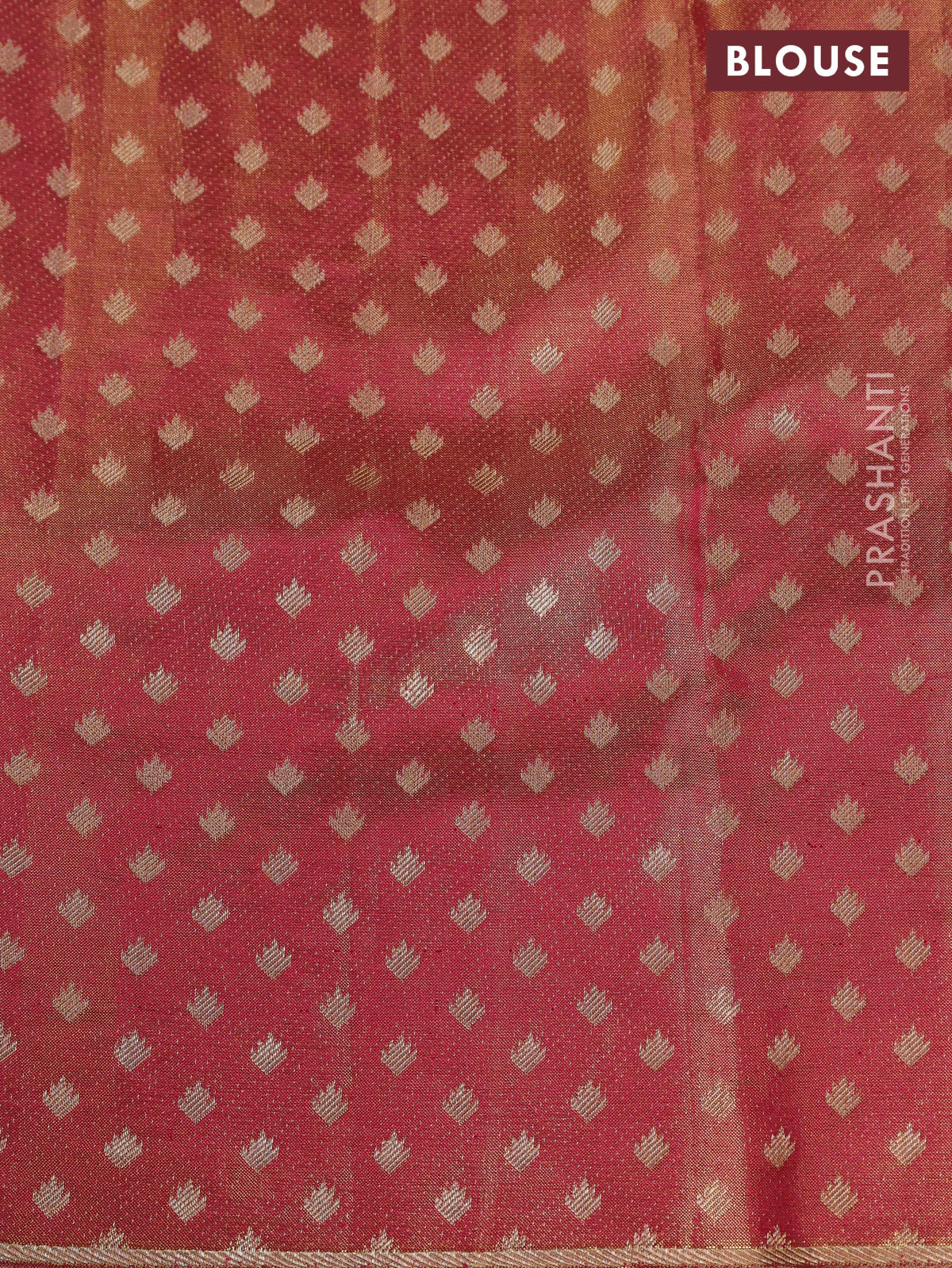 Pure kanchipuram tissue silk saree gold and pink with zari woven nature inspired motifs in borderless style - Image 9