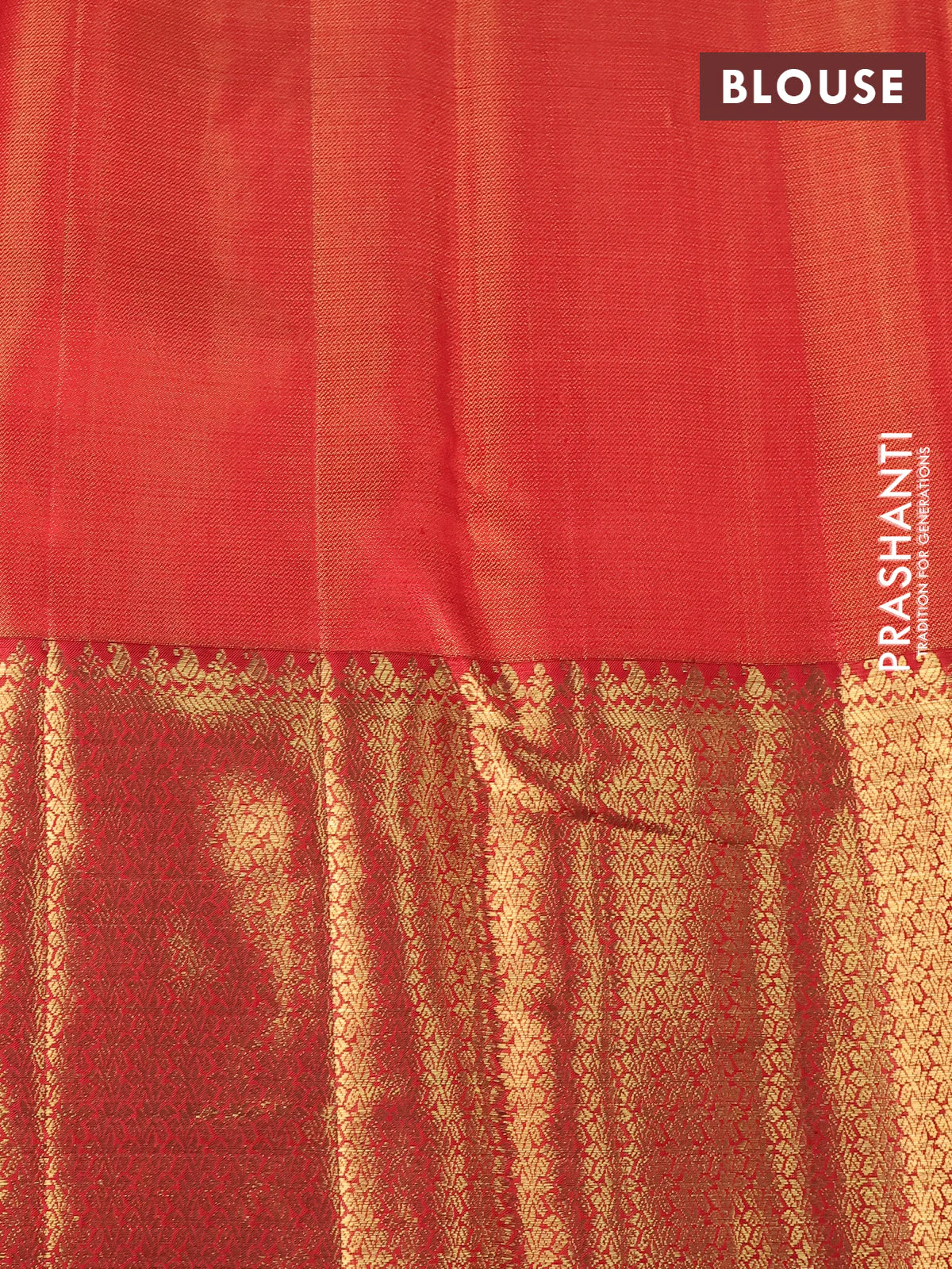 Pure kanchipuram tissue silk saree gold and red with allover thread & zari woven brocade weaves and long rich zari woven border - Image 4