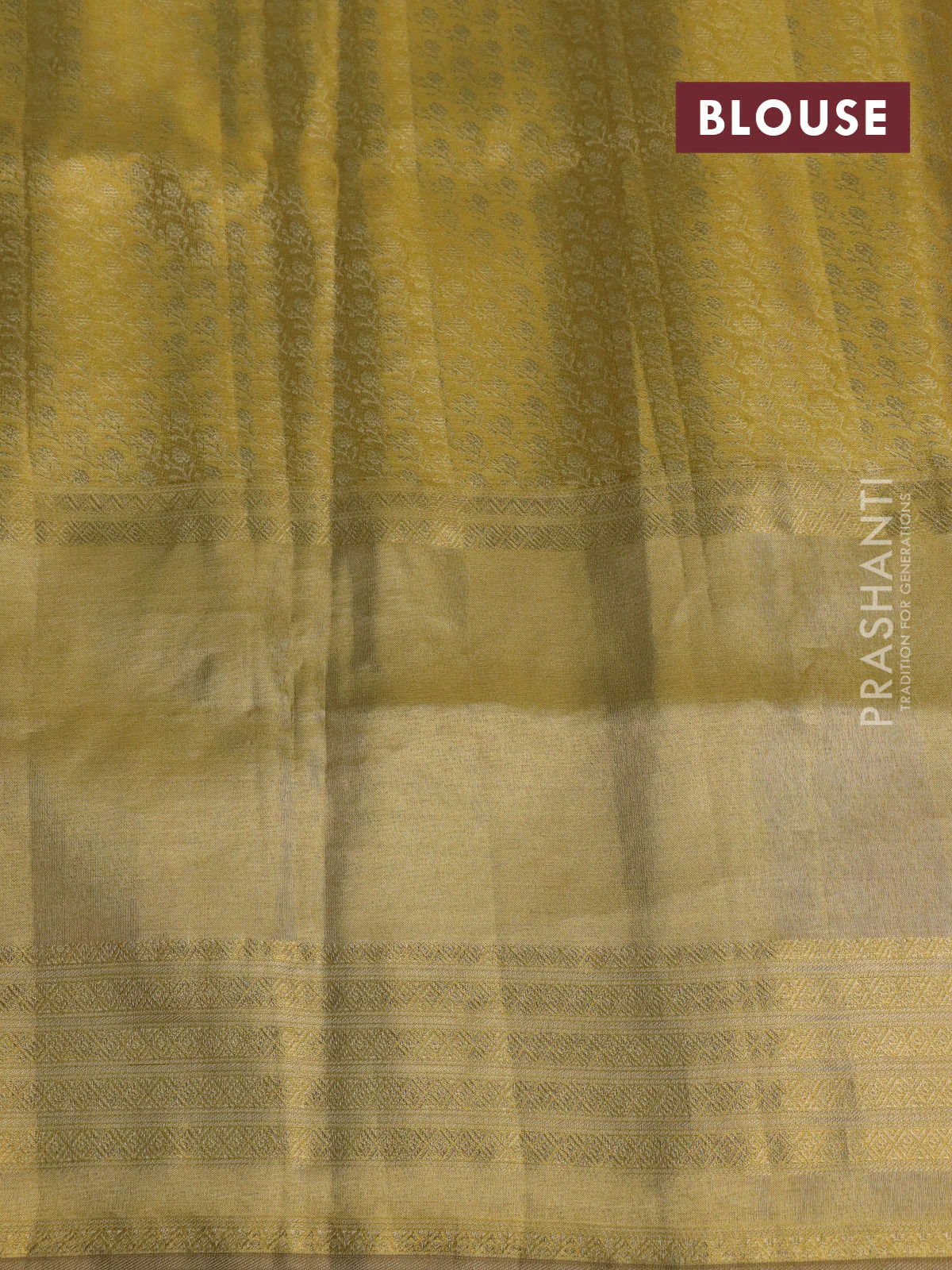 Pure kanchipuram tissue silk saree gold and red with allover zari weaves and floral design butta border - Image 8