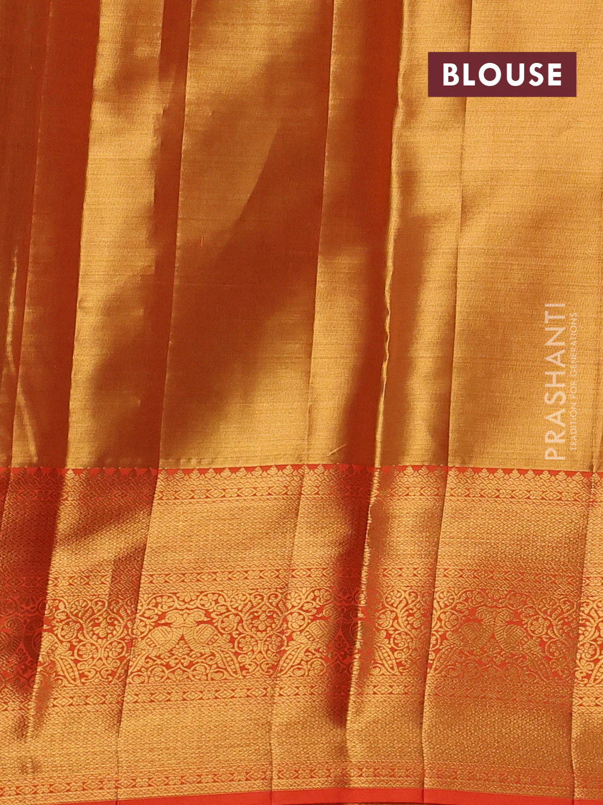 Pure kanchipuram tissue silk saree orange with allover silver zari woven brocade weaves and zari woven border - Image 4