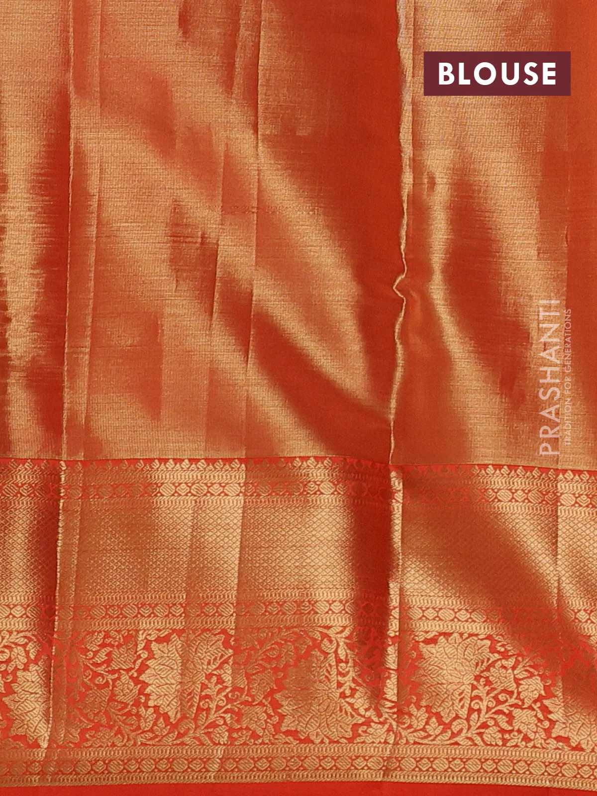 Pure kanchipuram tissue silk saree orange with allover silver zari woven brocade weaves and zari woven border - Image 4