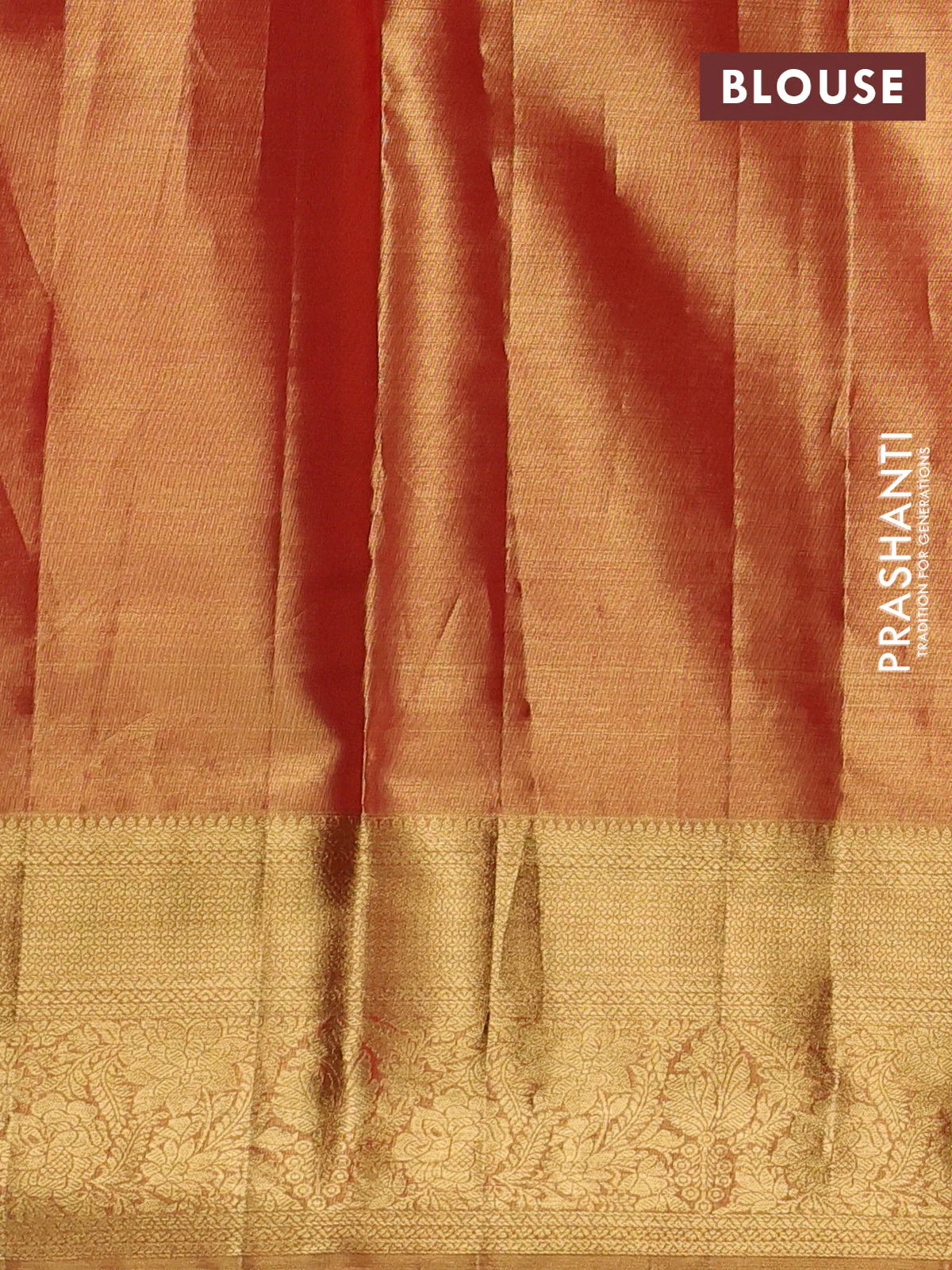 Pure kanchipuram tissue silk saree orange with allover zari woven brocade weaves and zari woven border - Image 4