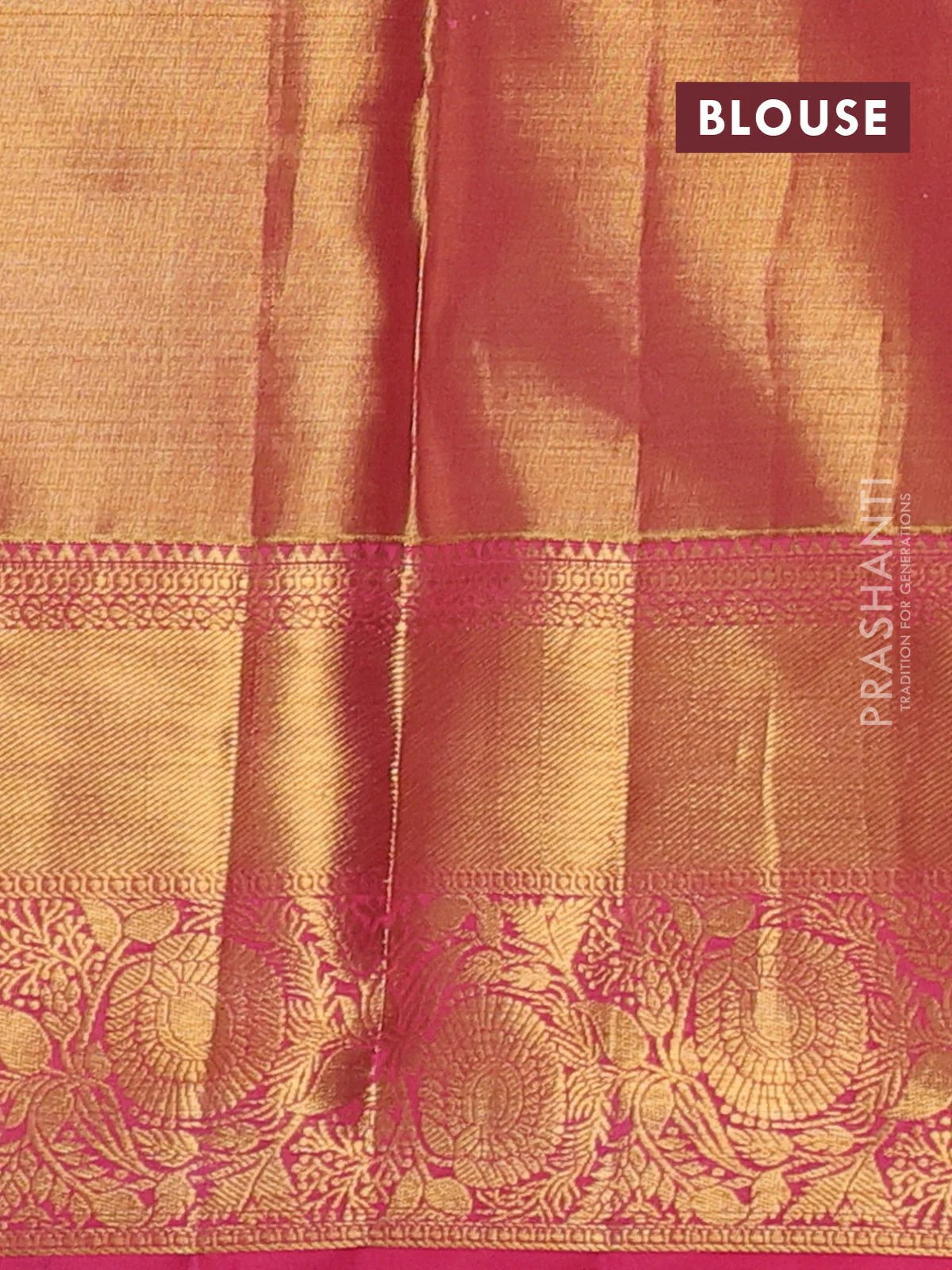 Pure kanchipuram tissue silk saree peach pink with allover zari woven brocade weaves and zari woven border - Image 4