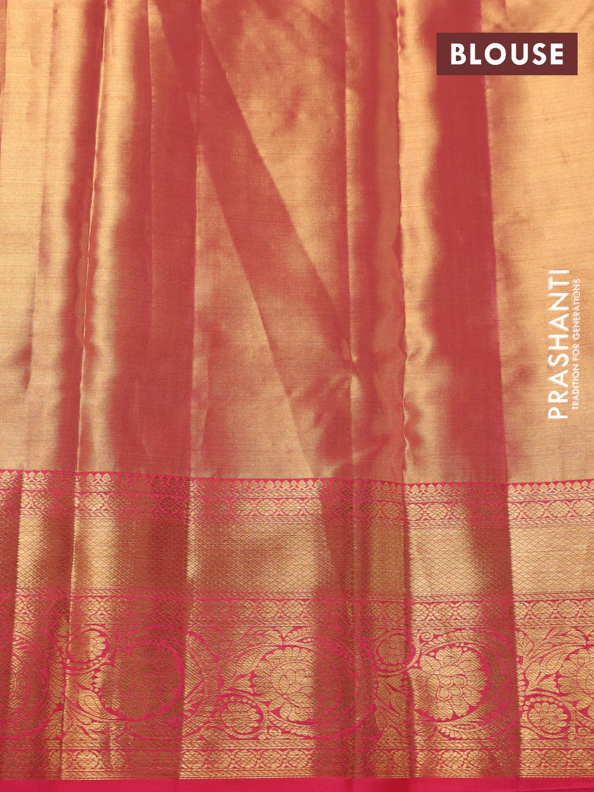 Pure kanchipuram tissue silk saree peach pink with allover zari woven brocade weaves and zari woven border - Image 4