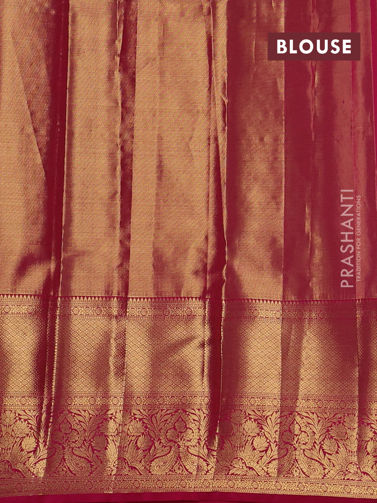 Pure kanchipuram tissue silk saree pink with allover floral zari woven brocade weaves and long zari woven border - Image 4