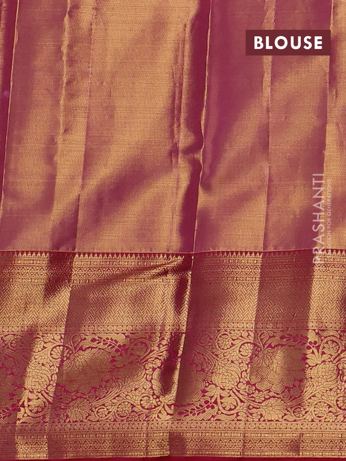 Pure kanchipuram tissue silk saree pink with allover zari woven brocade weaves and zari woven border - Image 4