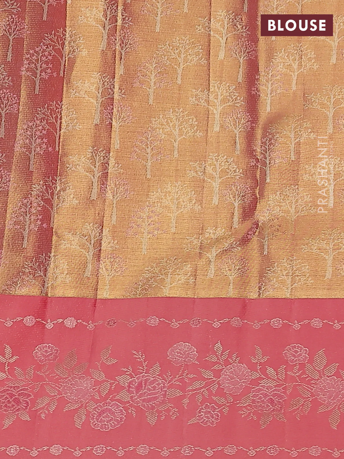 Pure kanchipuram Tissue silk saree pista green and peach shade with allover zari weaves and floral design zari border - Image 7
