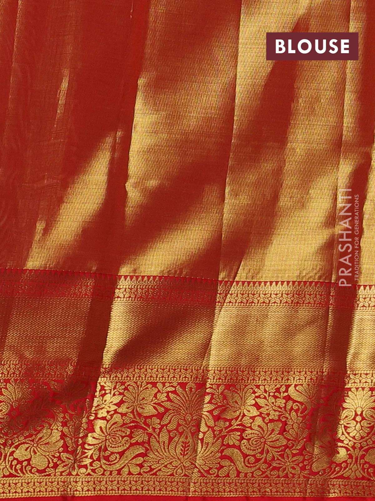 Pure kanchipuram tissue silk saree red shade with allover zari woven brocade weaves and zari woven border - Image 4