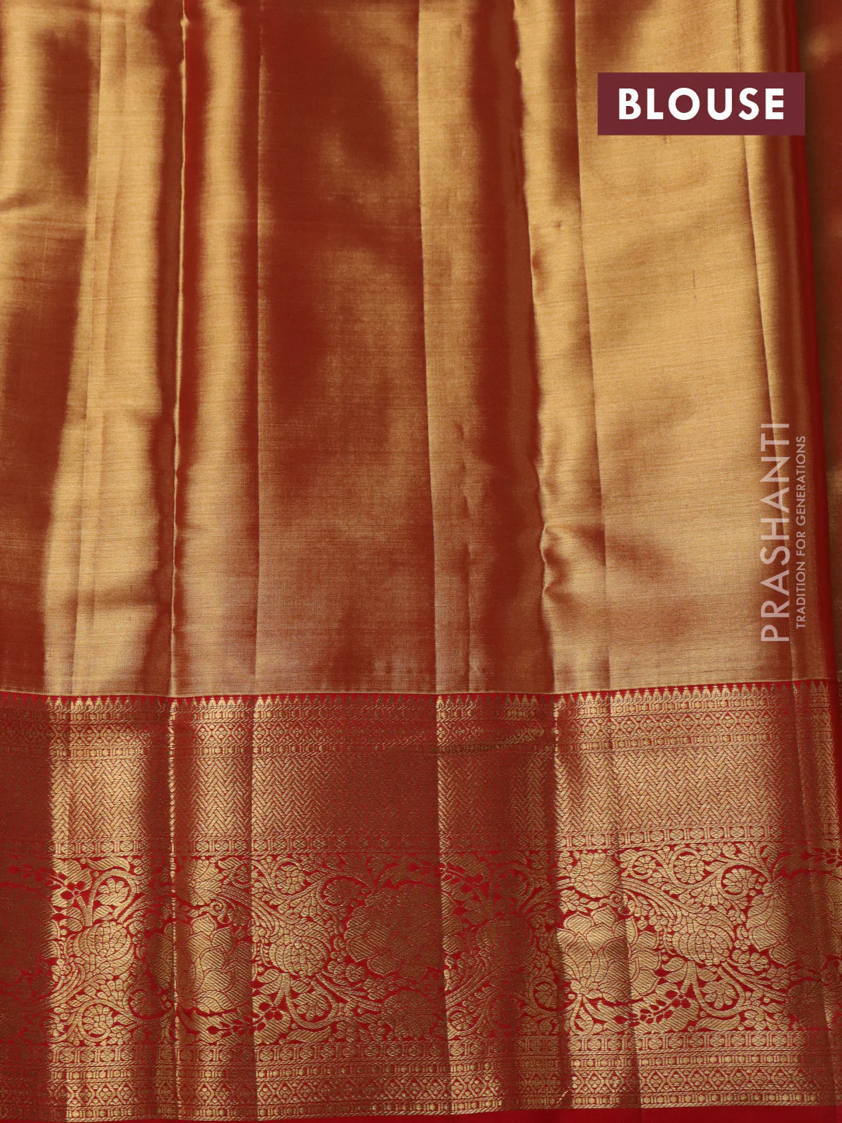 Pure kanchipuram tissue silk saree red shade with allover zari woven brocade weaves and zari woven border - Image 4