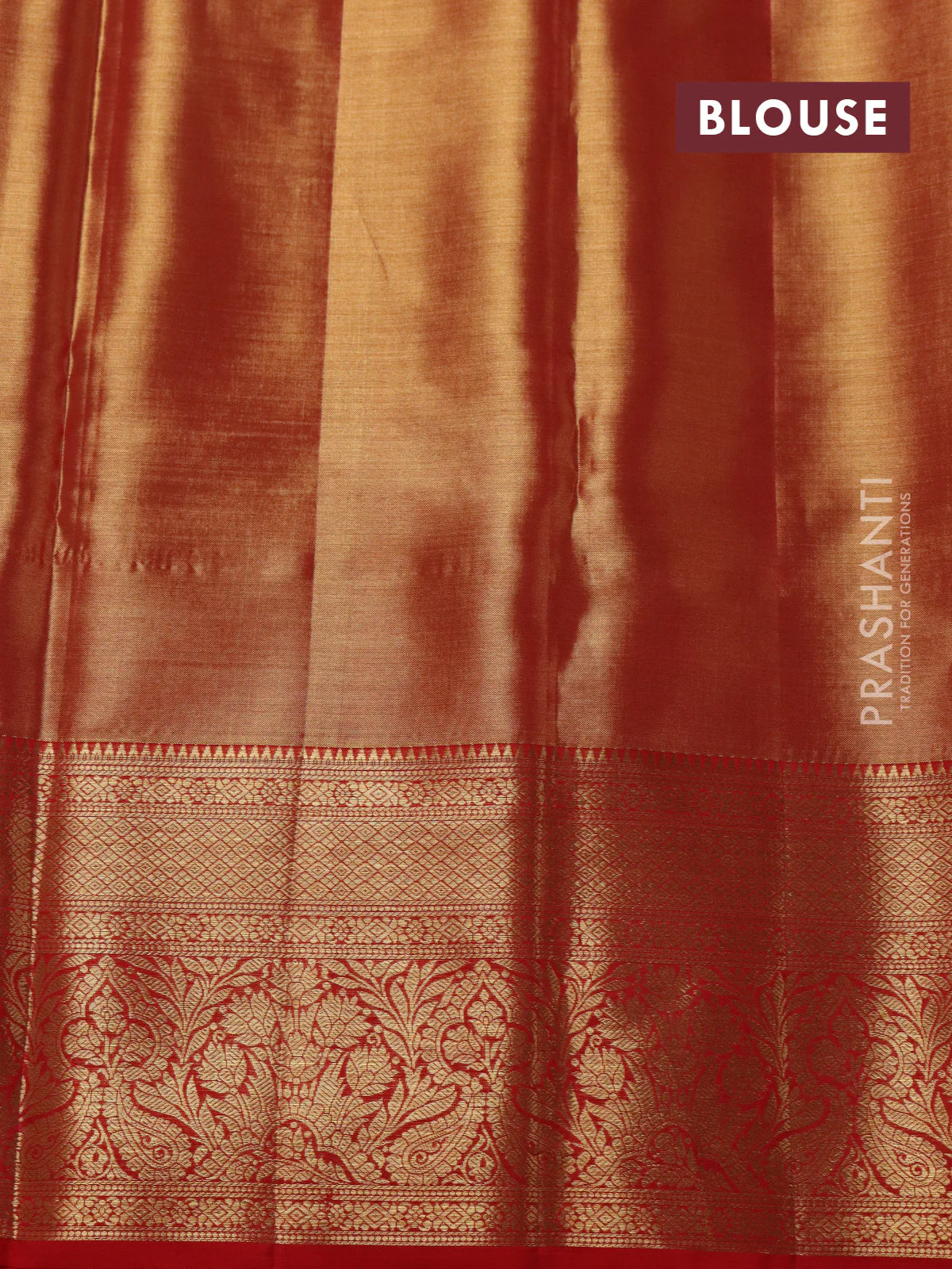 Pure kanchipuram tissue silk saree red shade with allover zari woven brocade weaves and zari woven border - Image 4