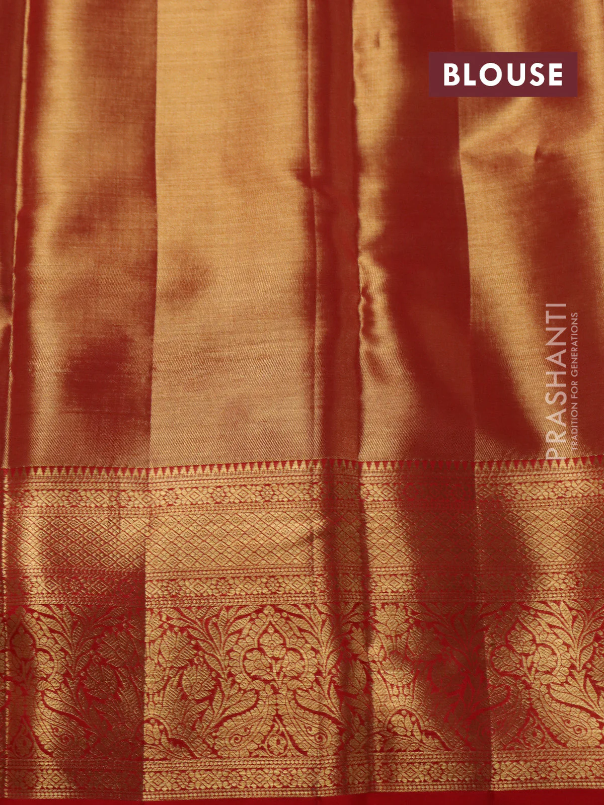 Pure kanchipuram tissue silk saree red shade with allover zari woven brocade weaves and zari woven border - Image 4
