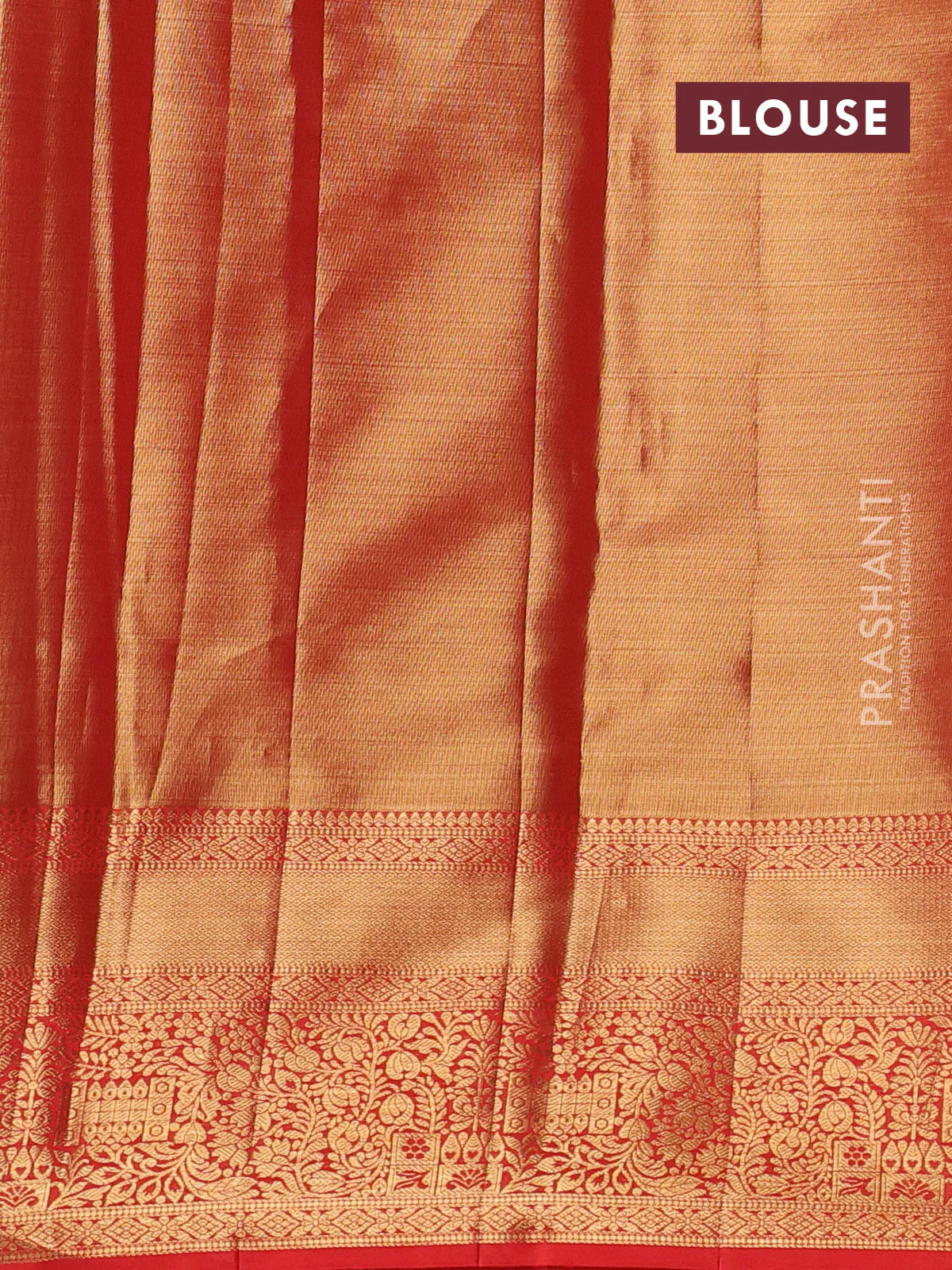 Pure kanchipuram tissue silk saree red with allover zari woven brocade weaves and zari woven border - Image 4