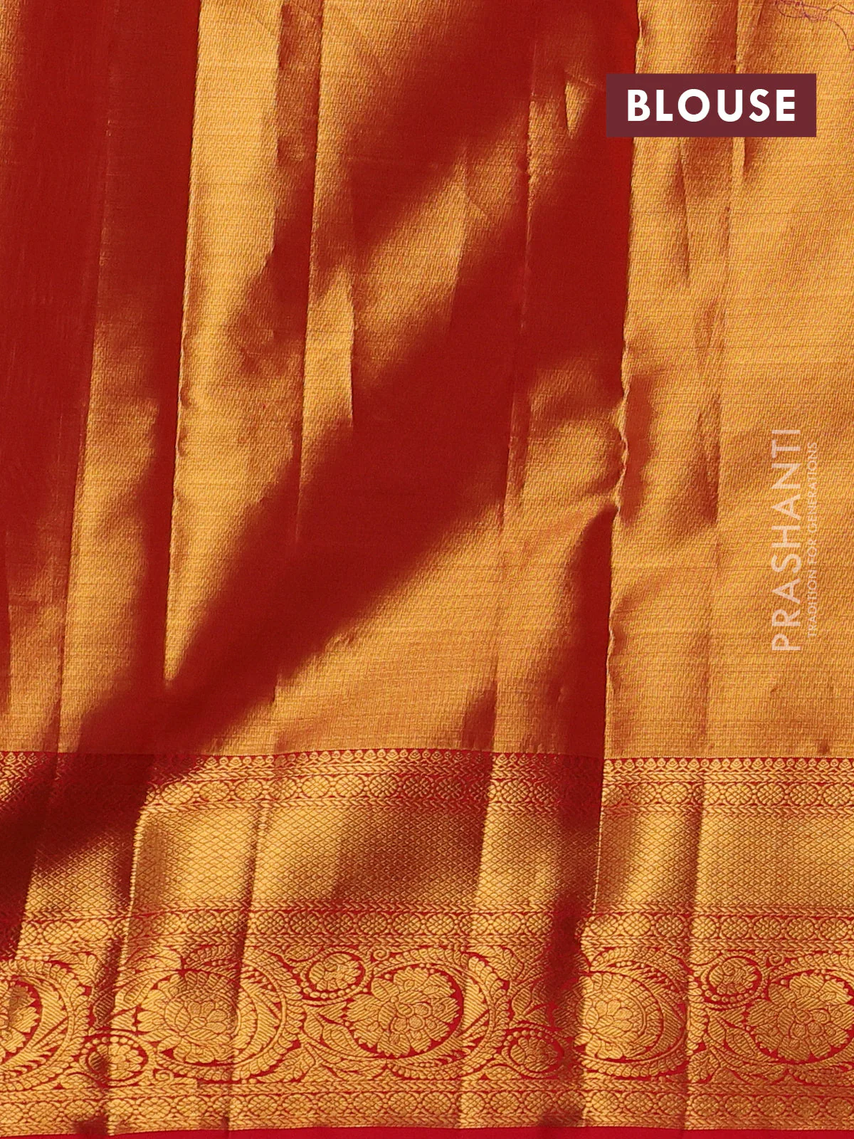 Pure kanchipuram tissue silk saree red with allover zari woven brocade weaves and zari woven border - Image 4