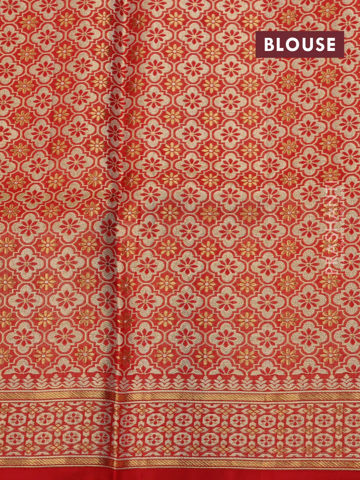 Pure kanchipuram tissue silk saree red with allover zari woven peacock design mina weaves and zari woven border - Image 9