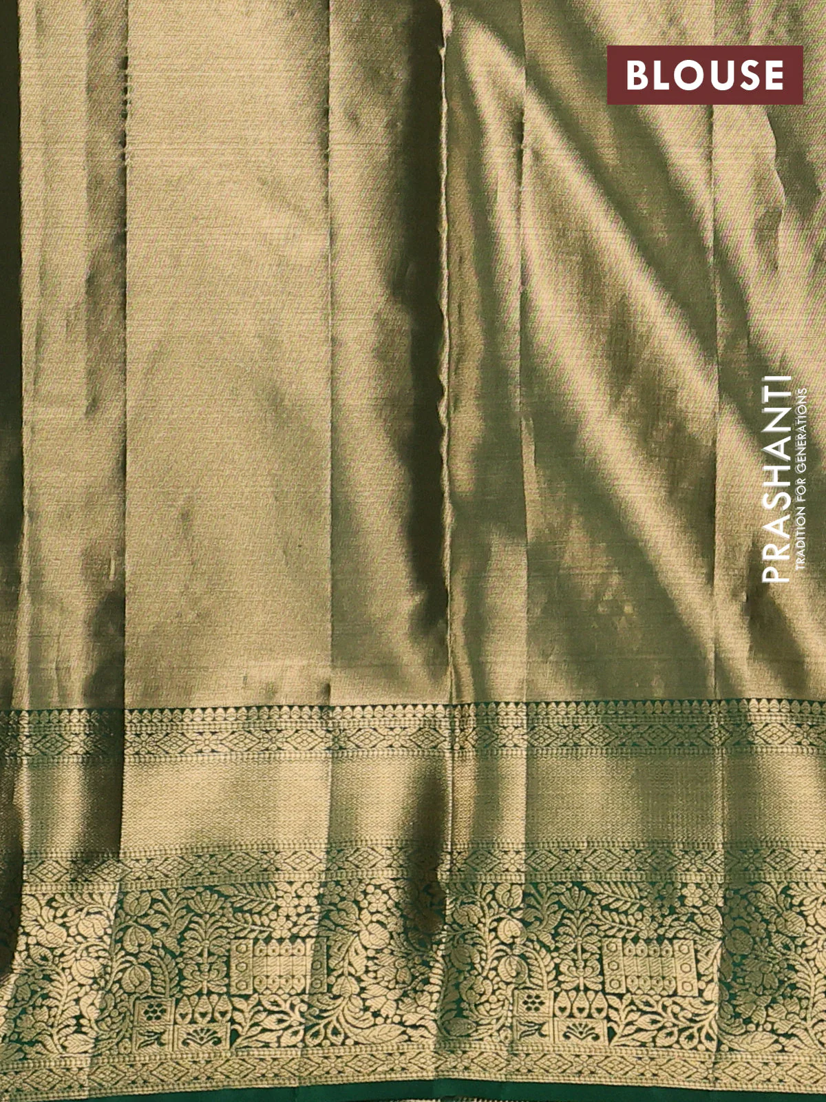 Pure kanchipuram tissue silk saree sap green with allover zari woven brocade weaves and zari woven border - Image 4