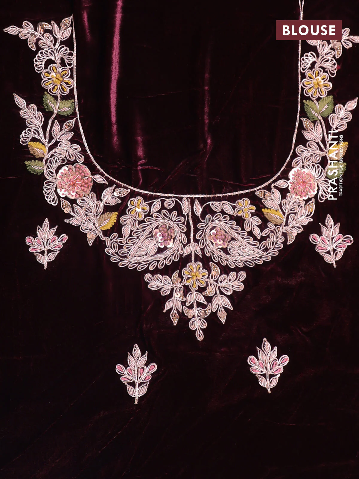Pure kanchipuram tissue silk saree with border embroidery & velvet blouse - Image 8